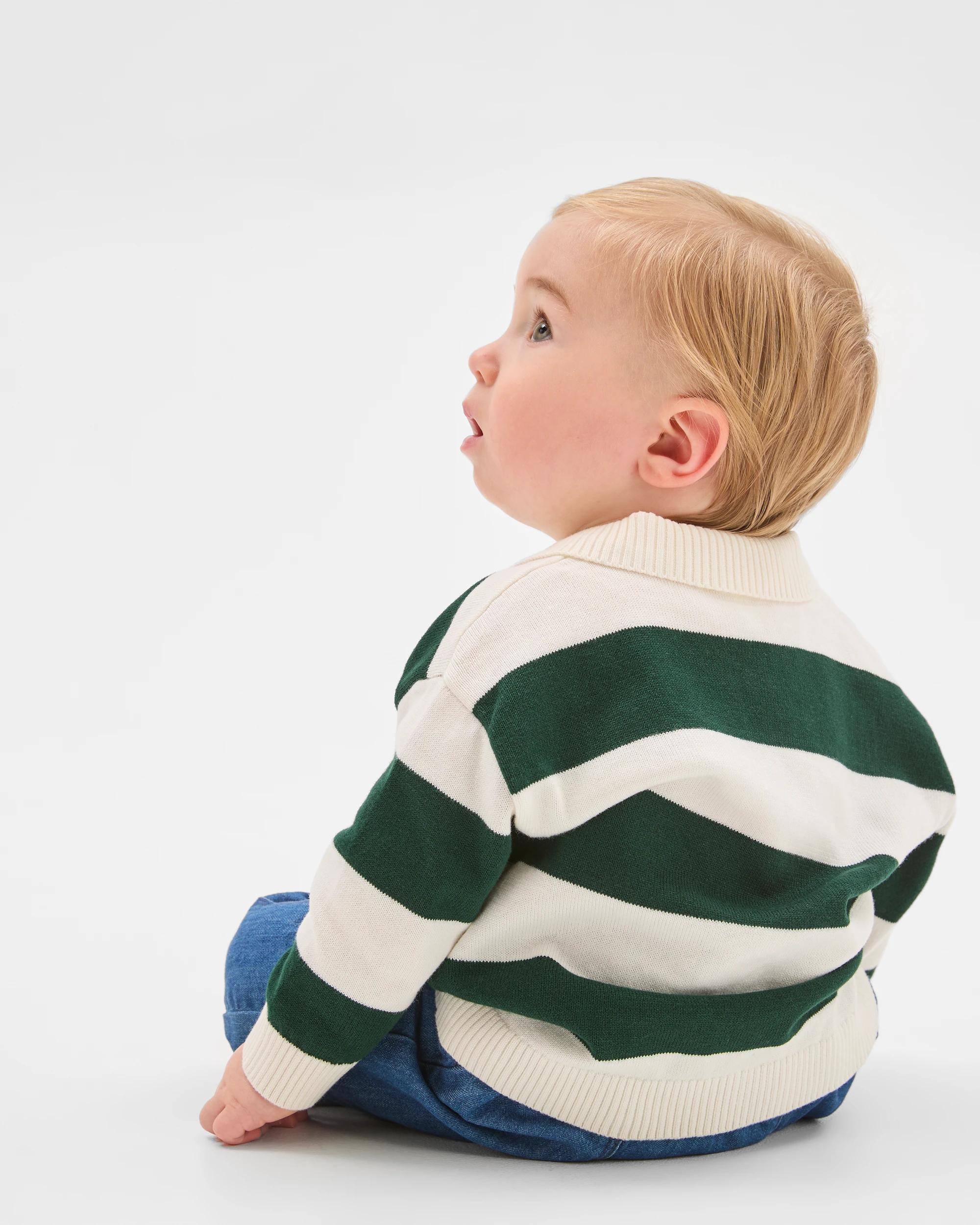 4 Target Baby Baby Organic Cotton Knit Polo Top & Denim Pants Set PINE GROVE STRIPE, 4 of 7