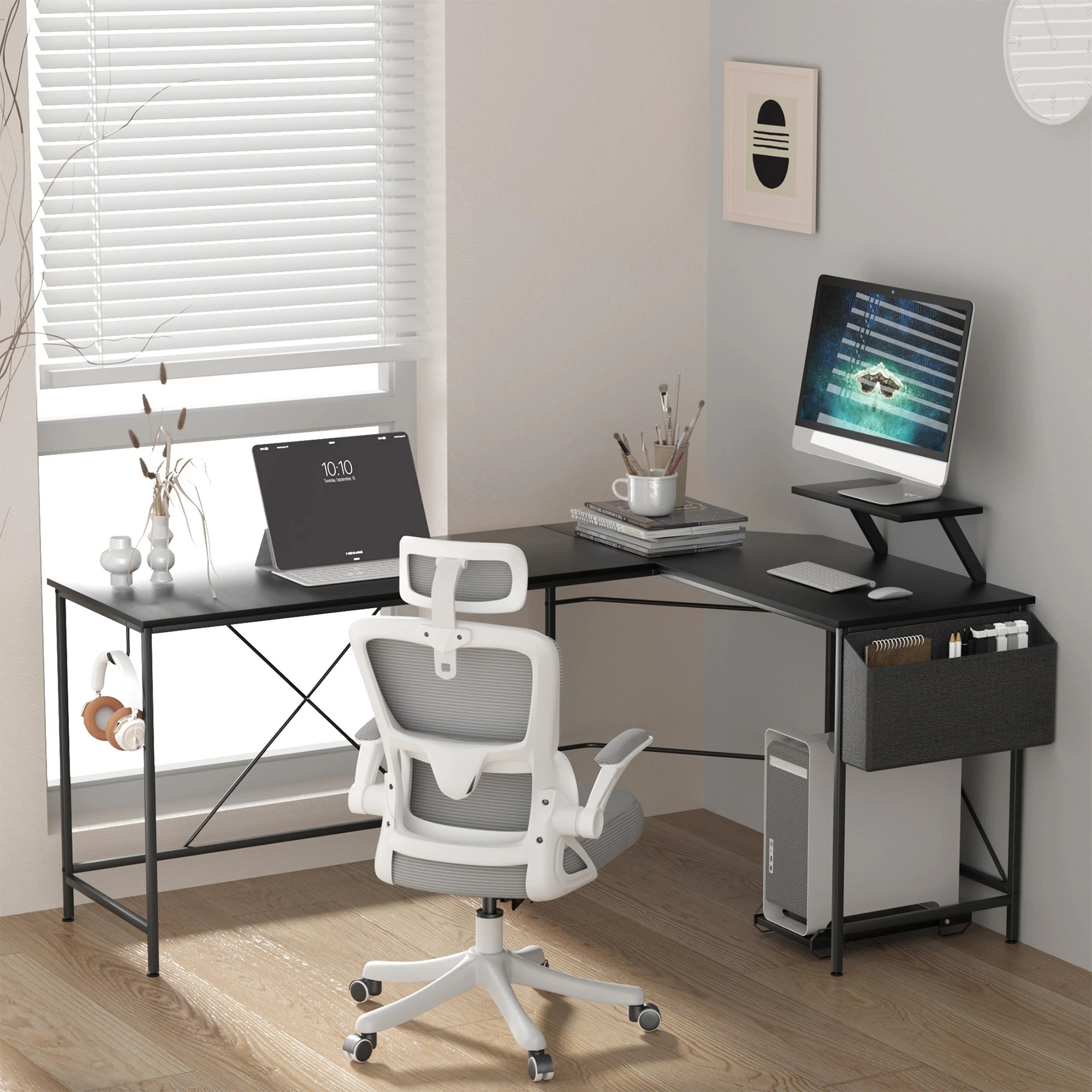 7 Levede L-shapd Computer Desk - Black, 7 of 7