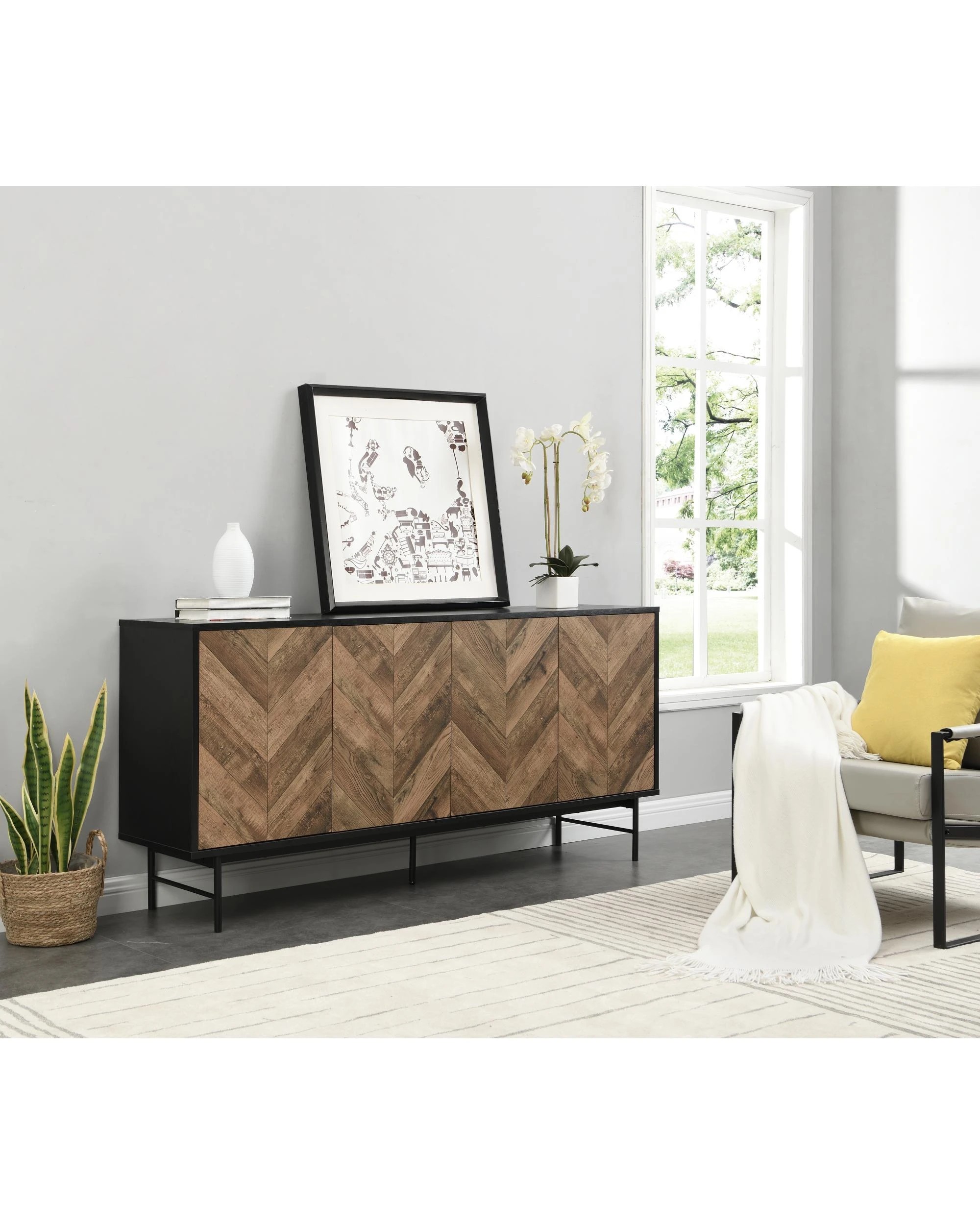 Kodu Buffet Sideboard Industrial Storage Cupboard 4 Doors - Black - Kmart