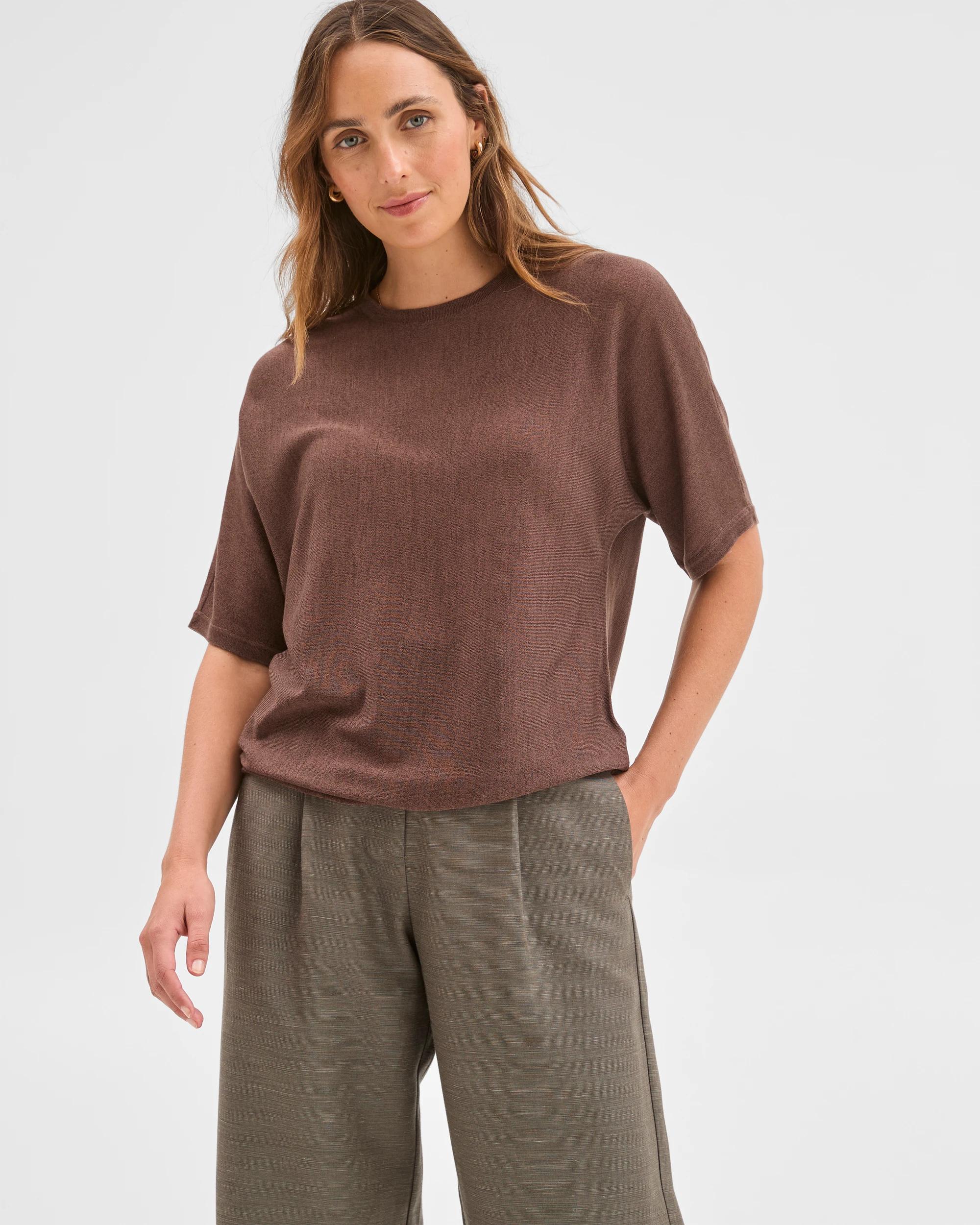 3 Preview Tencel/Merino Blend Lightweight Knit T-Shirt GANACHE, 3 of 6