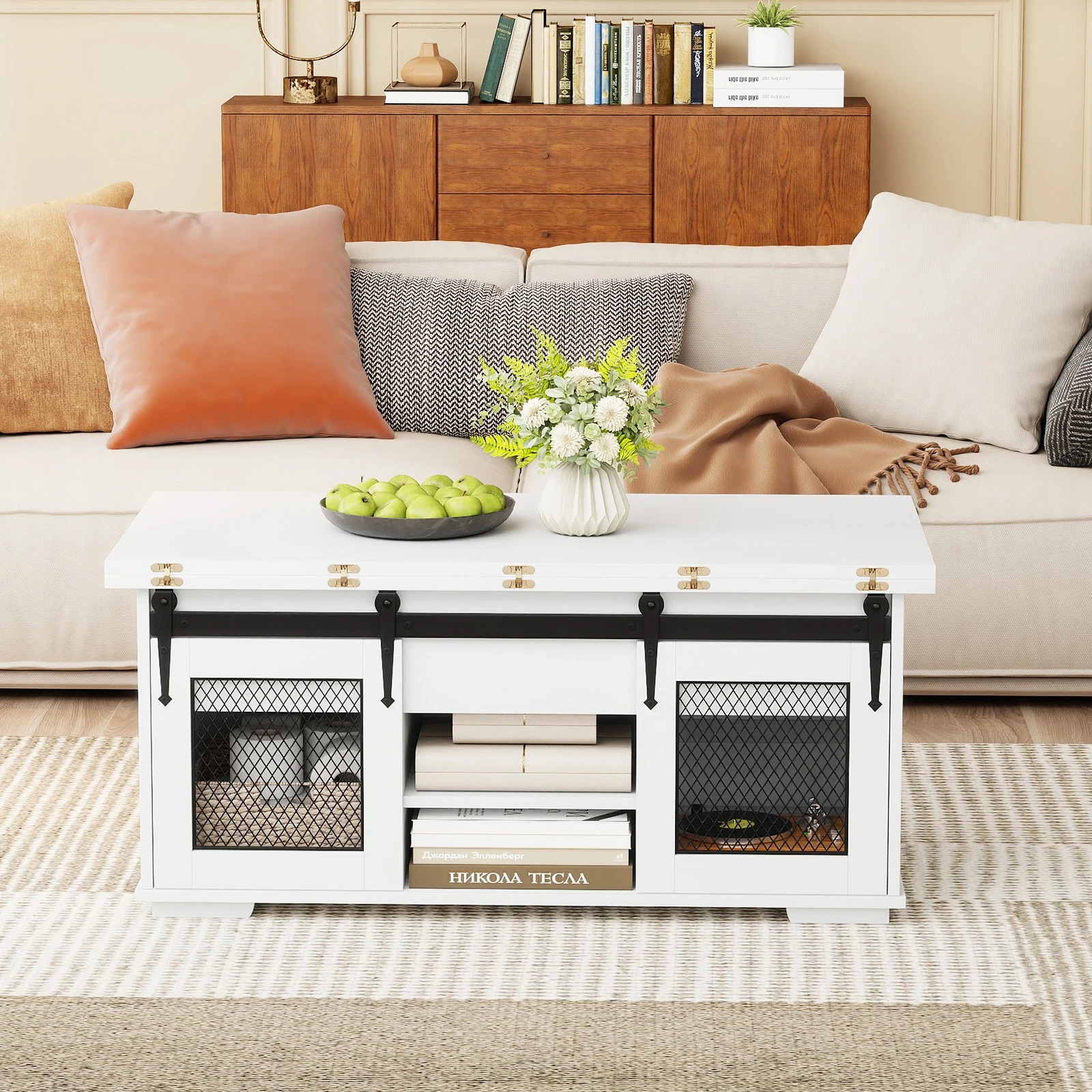 5 Costway Lift Top Coffee Table 3-in-1 Dining Table Farmhouse Center Table - White, 5 of 7