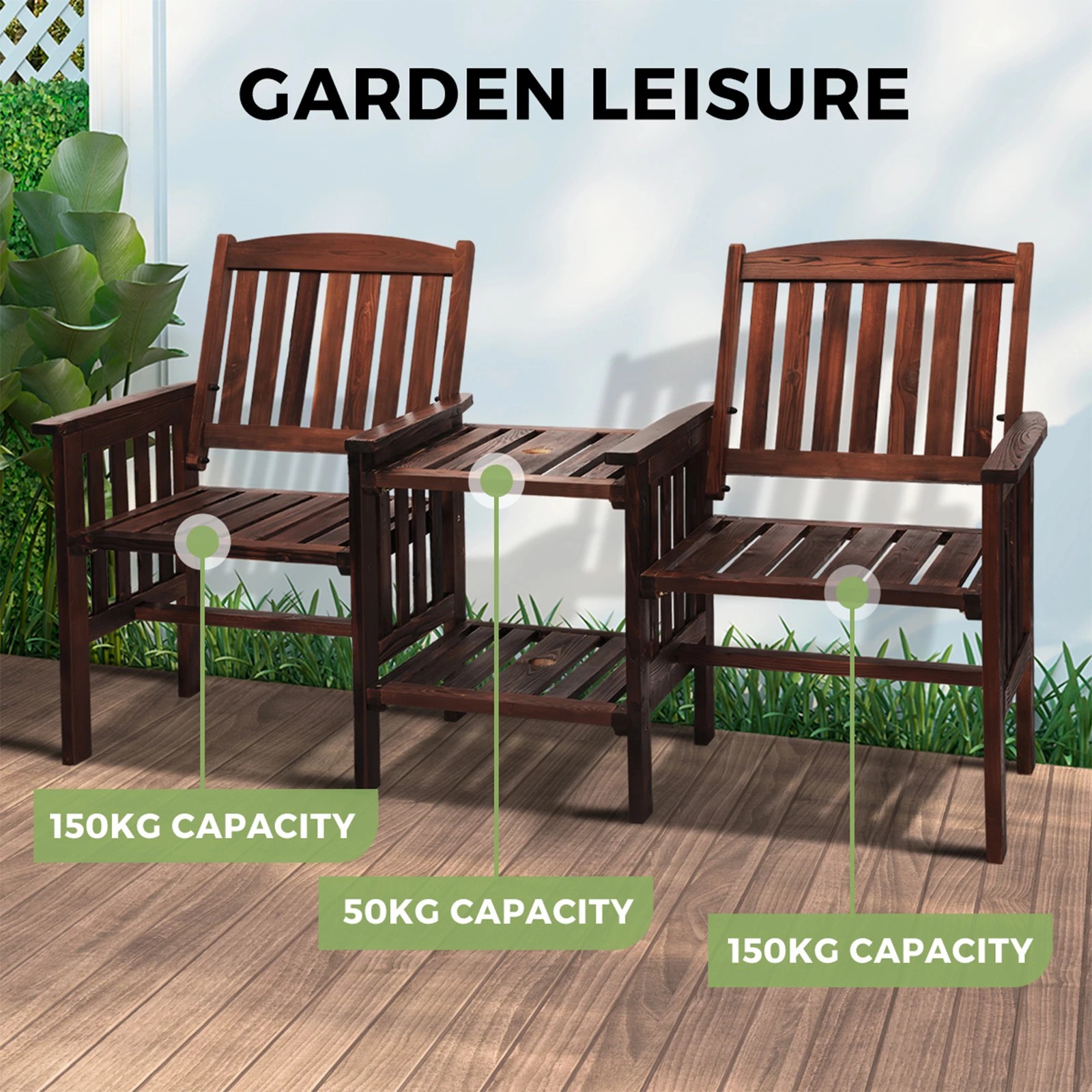 9 Livsip Garden Bench Wooden Outdoor Table & Chair Set - Charcoal, 9 of 10