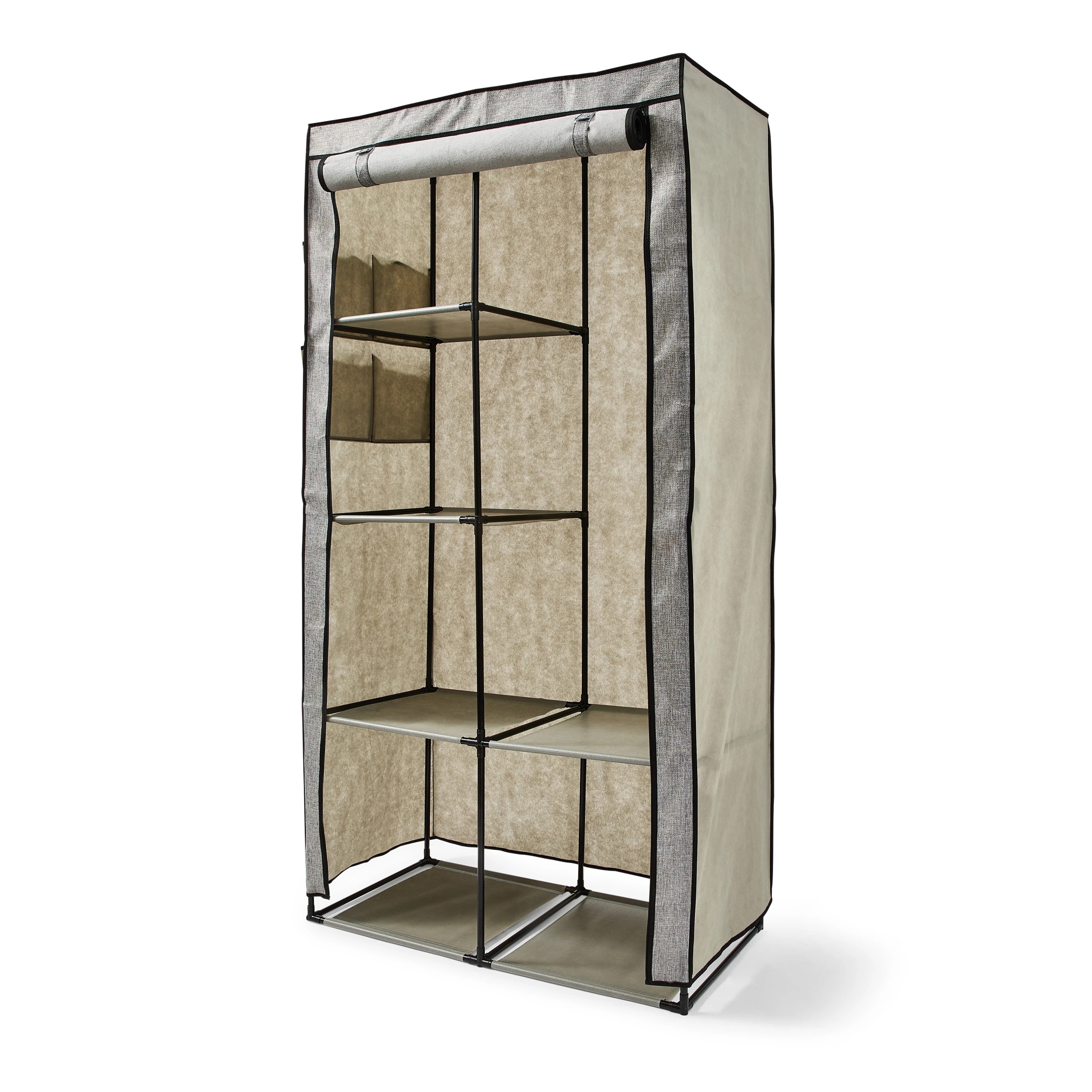 2 Linen Look Covered Wardrobe - Charcoal, 2 of 8
