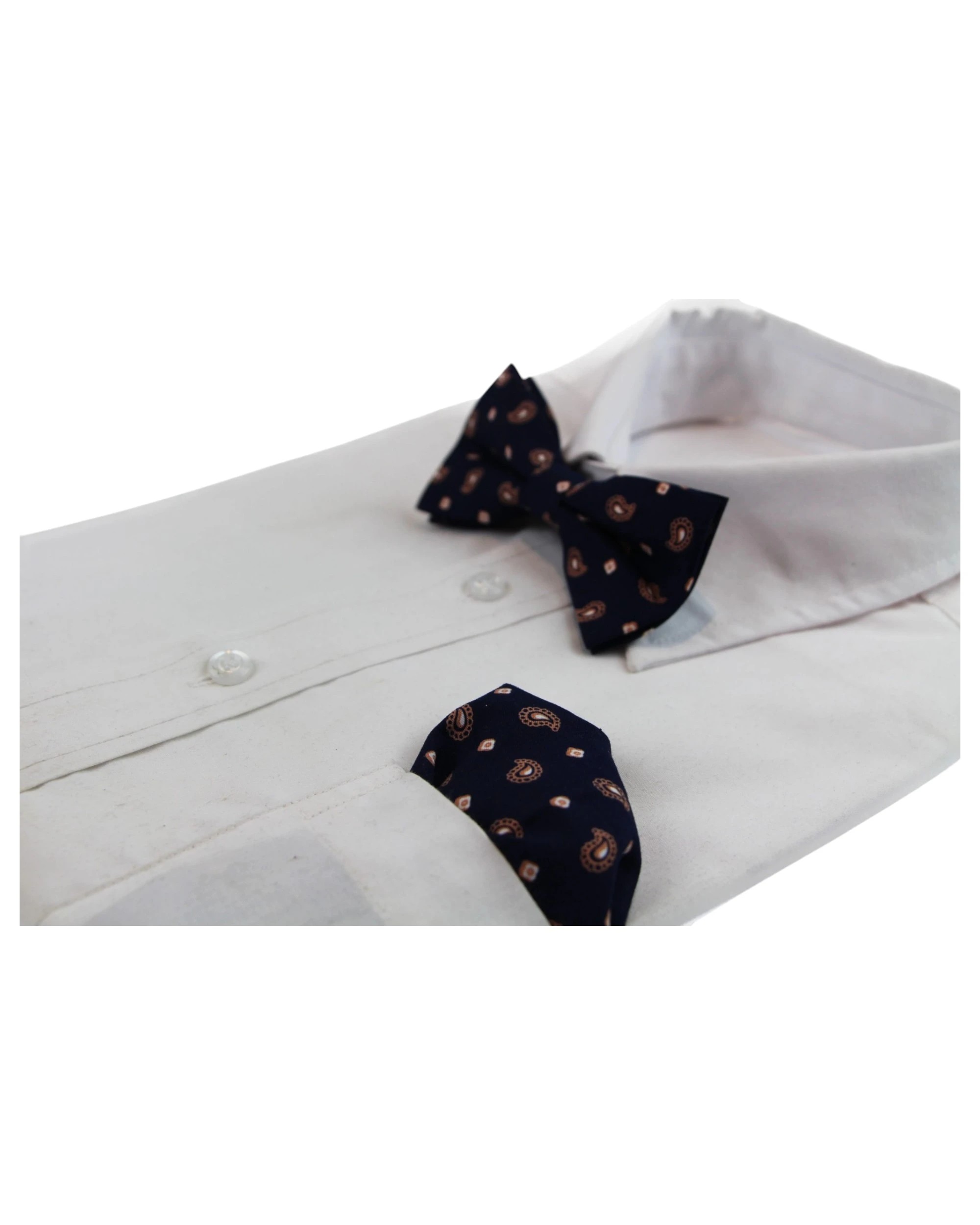 3 Zasel Mens Navy & Tan Scattered Paisley Cotton Bow Tie And Pocket Square Set - Multi, 3 of 5