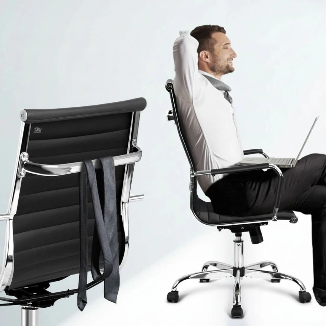 6 Artiss Office Chair Conference Chairs PU Leather High Back - Black, 6 of 8