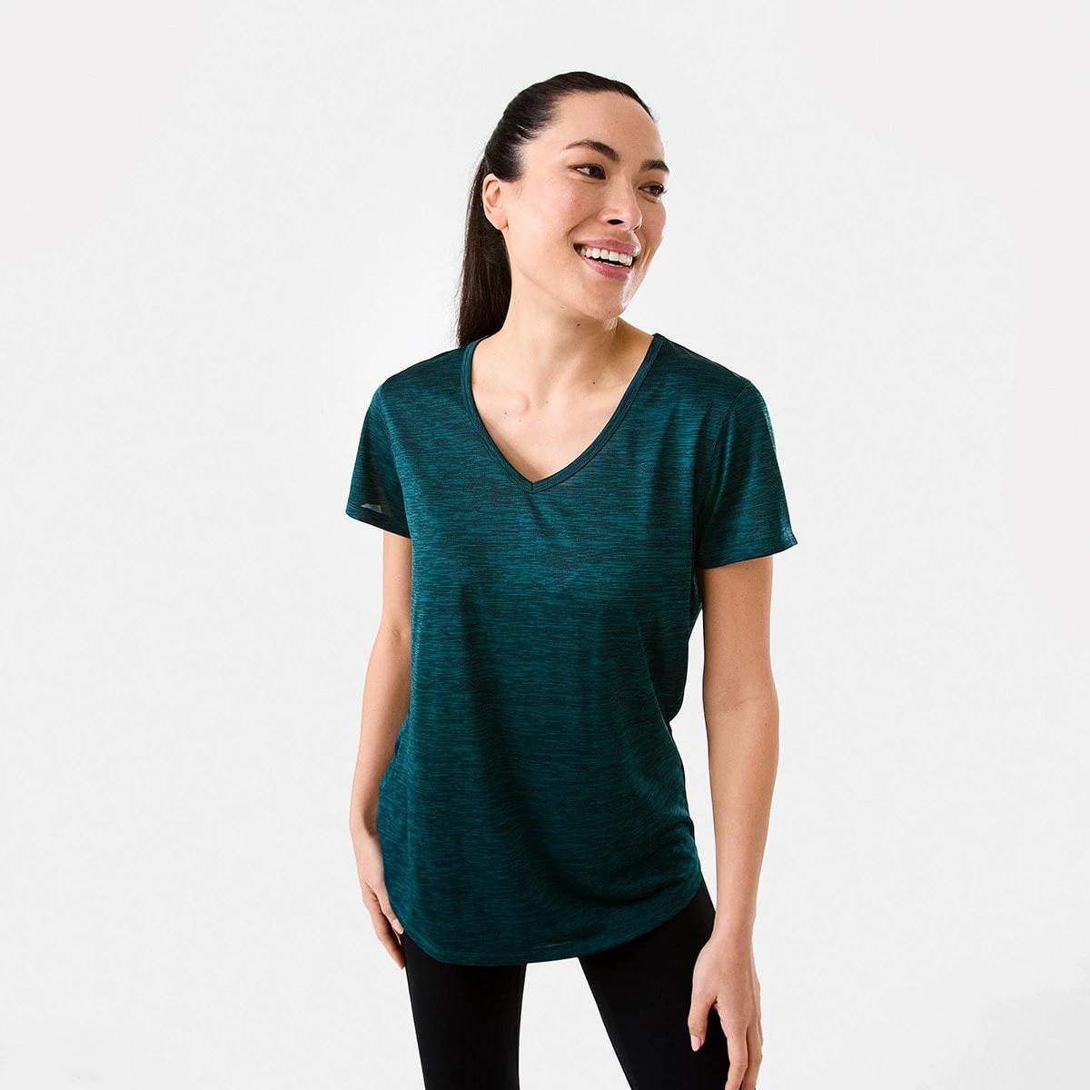 1 Active Womens Short Sleeve Core V-Neck T-shirt DEEP TEAL BLACK, 1 of 5