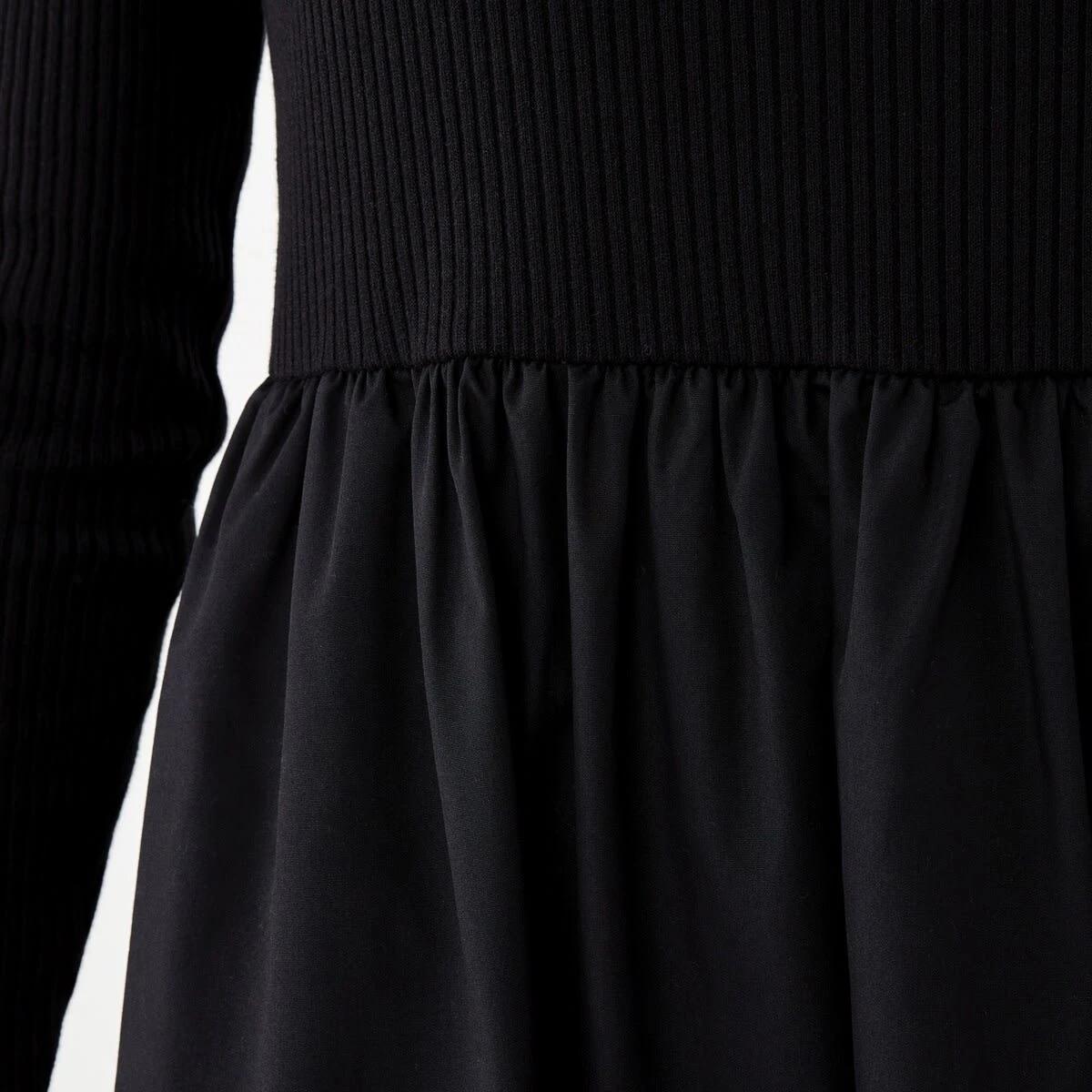 6 Long Sleeve Knit Woven Midi Dress Black, 6 of 7