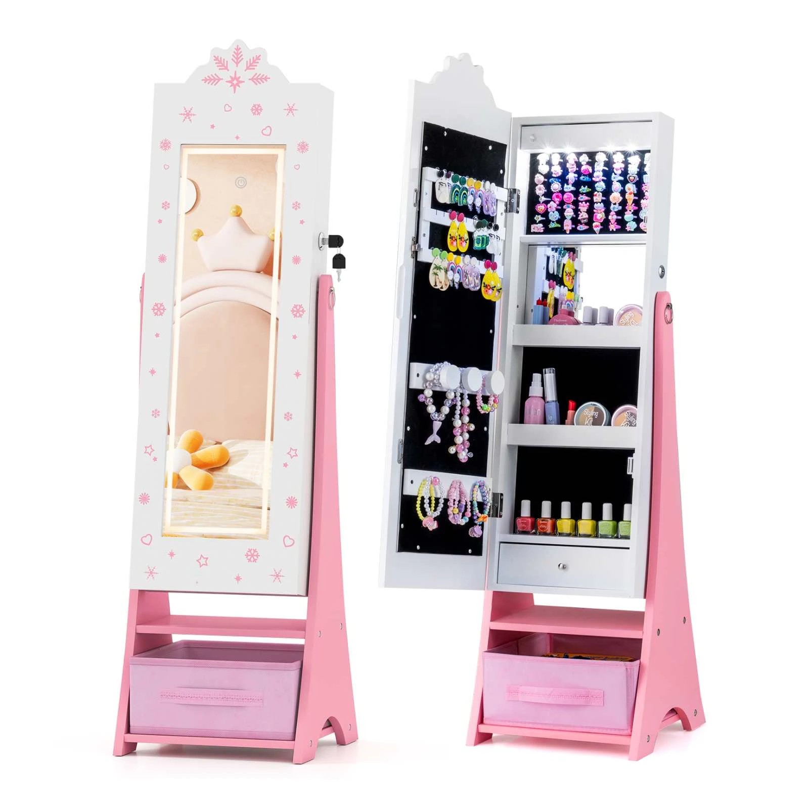 1 Costway Mirror Cabinet Jewelry Armoire Princess Storage - White, 1 of 3