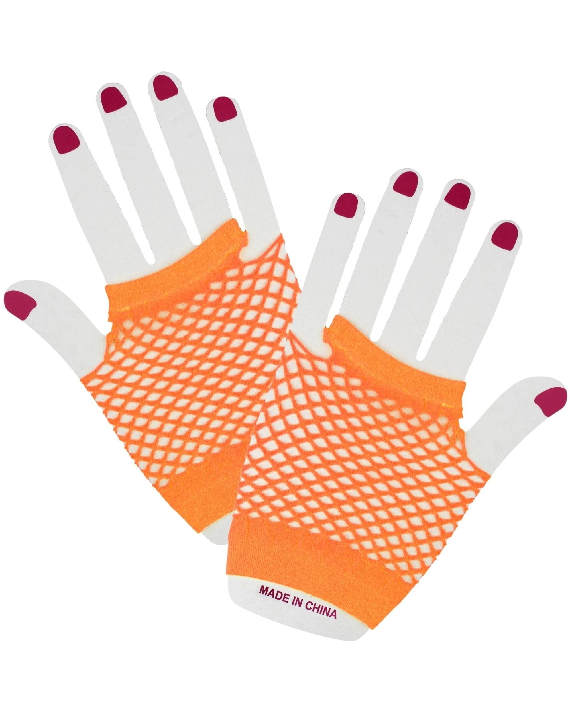 1 Partyrama Neon Short Fingerless Fishnet Gloves - Orange, 1 of 1