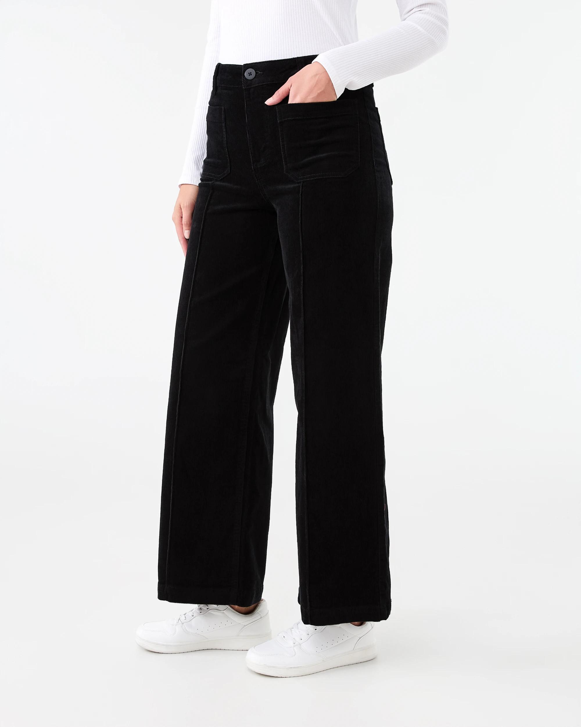2 Pocket Front Wide Leg Corduroy Pants Black, 2 of 7