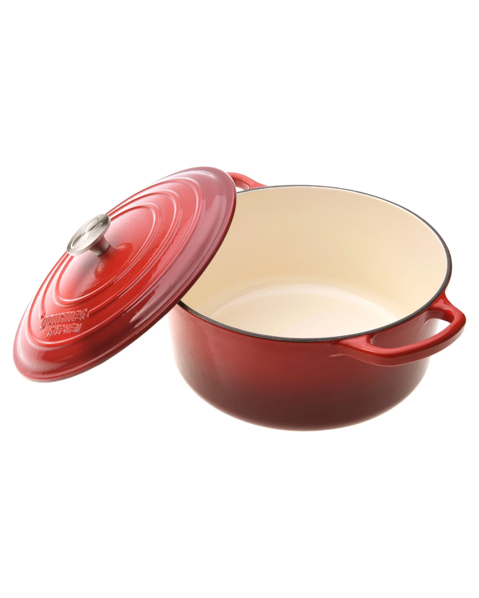 3 Gourmet Kitchen Enamelled Cast Iron Casserole 28cm - Black Cherry Red, 3 of 9