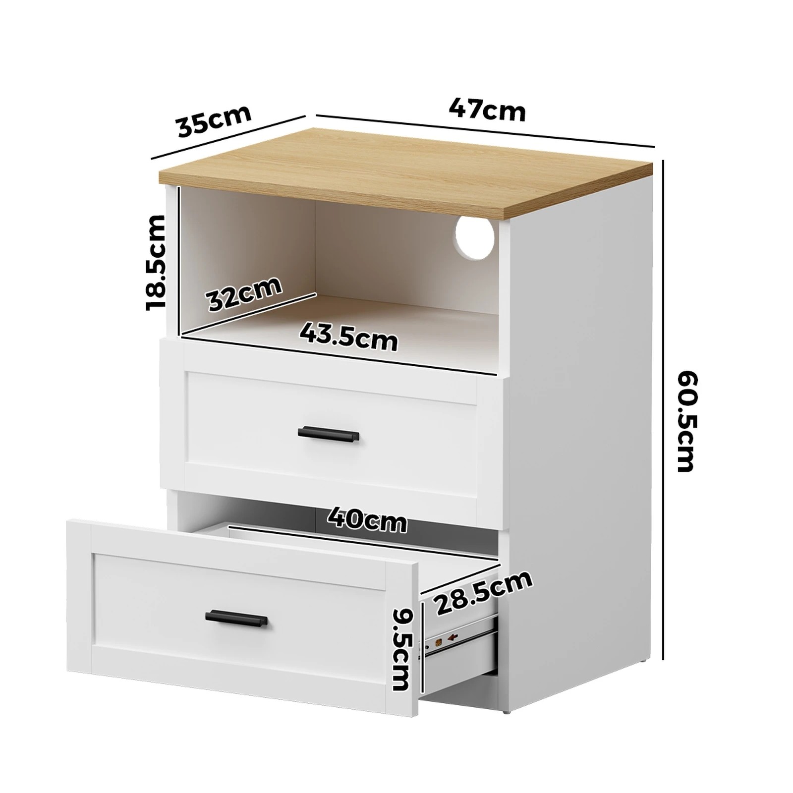 2 Oikiture 2pc Bedside Table 2 Drawers Open Shelf Nightstand Cabinet - White, 2 of 8