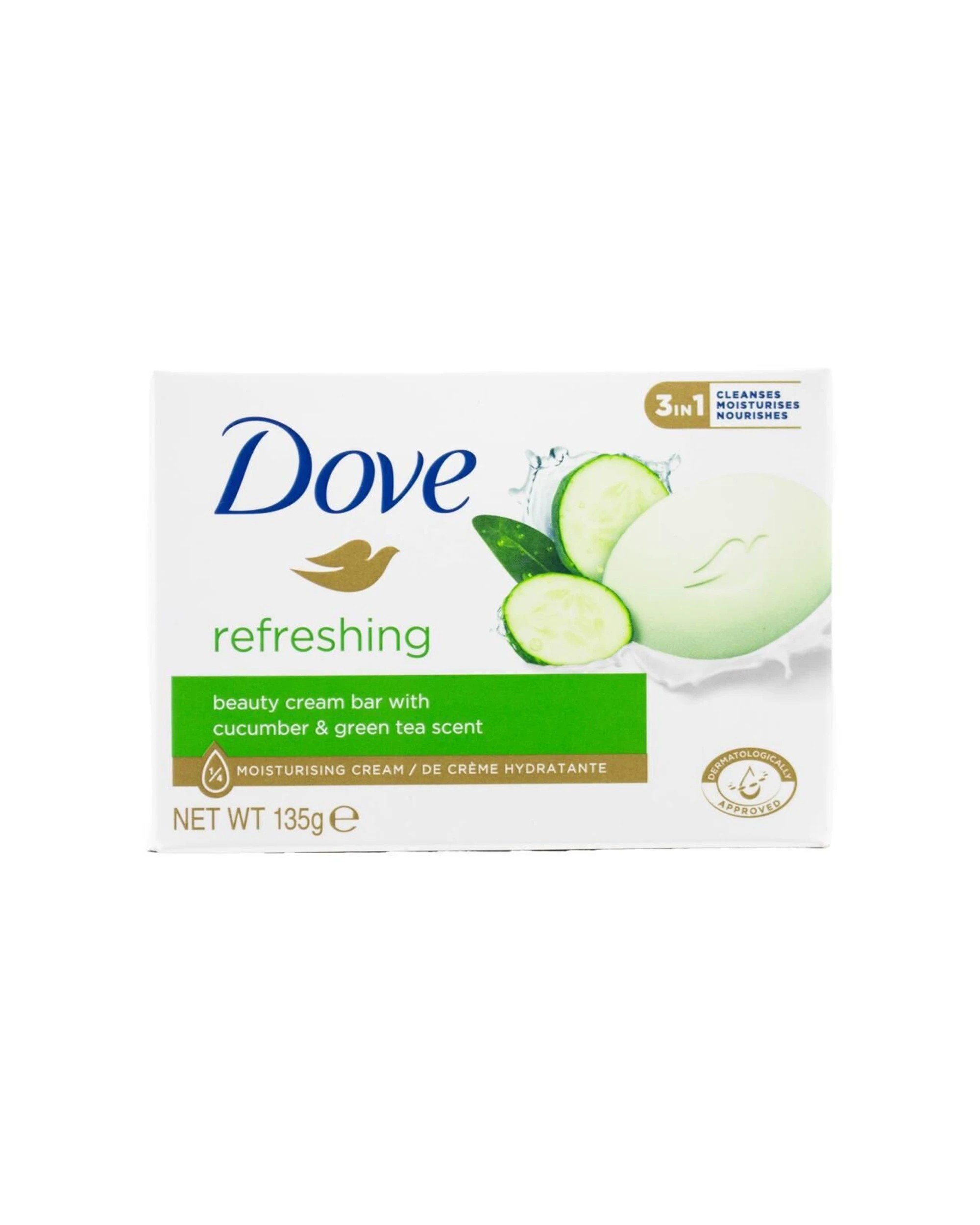1 Dove Beauty Soap Bar With Cucumber & Tea Scent Refreshing 135g - Plain, 1 of 2