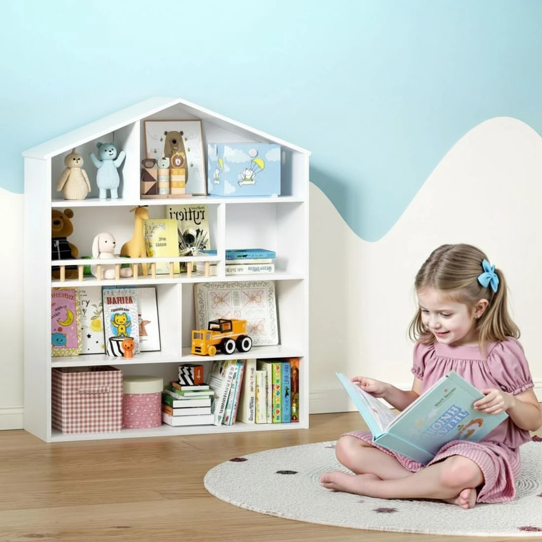 7 Keezi 4 Tiers Kids Bookshelf en Bookcase Display Storage Organiser Cabinet - White, 7 of 7