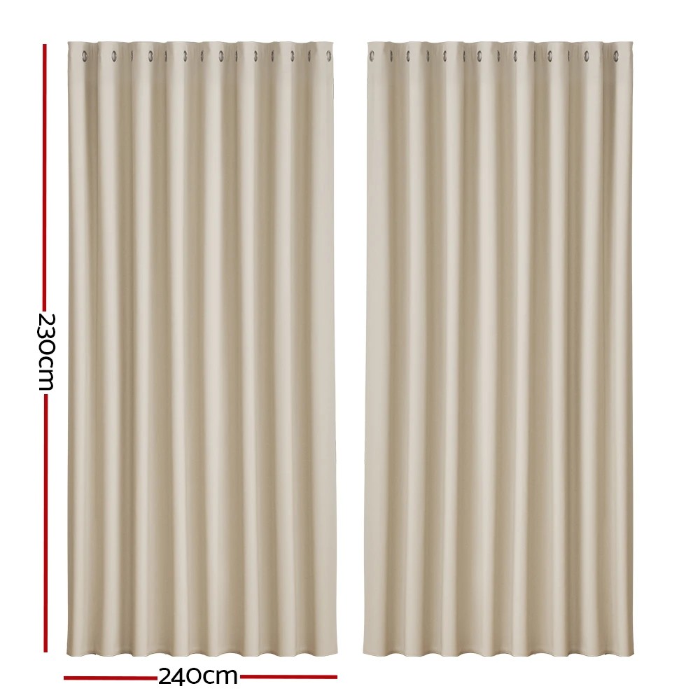 2 Artiss 2X Blockout Curtains Eyelet 240x230cm - Beige - Beige, 2 of 6