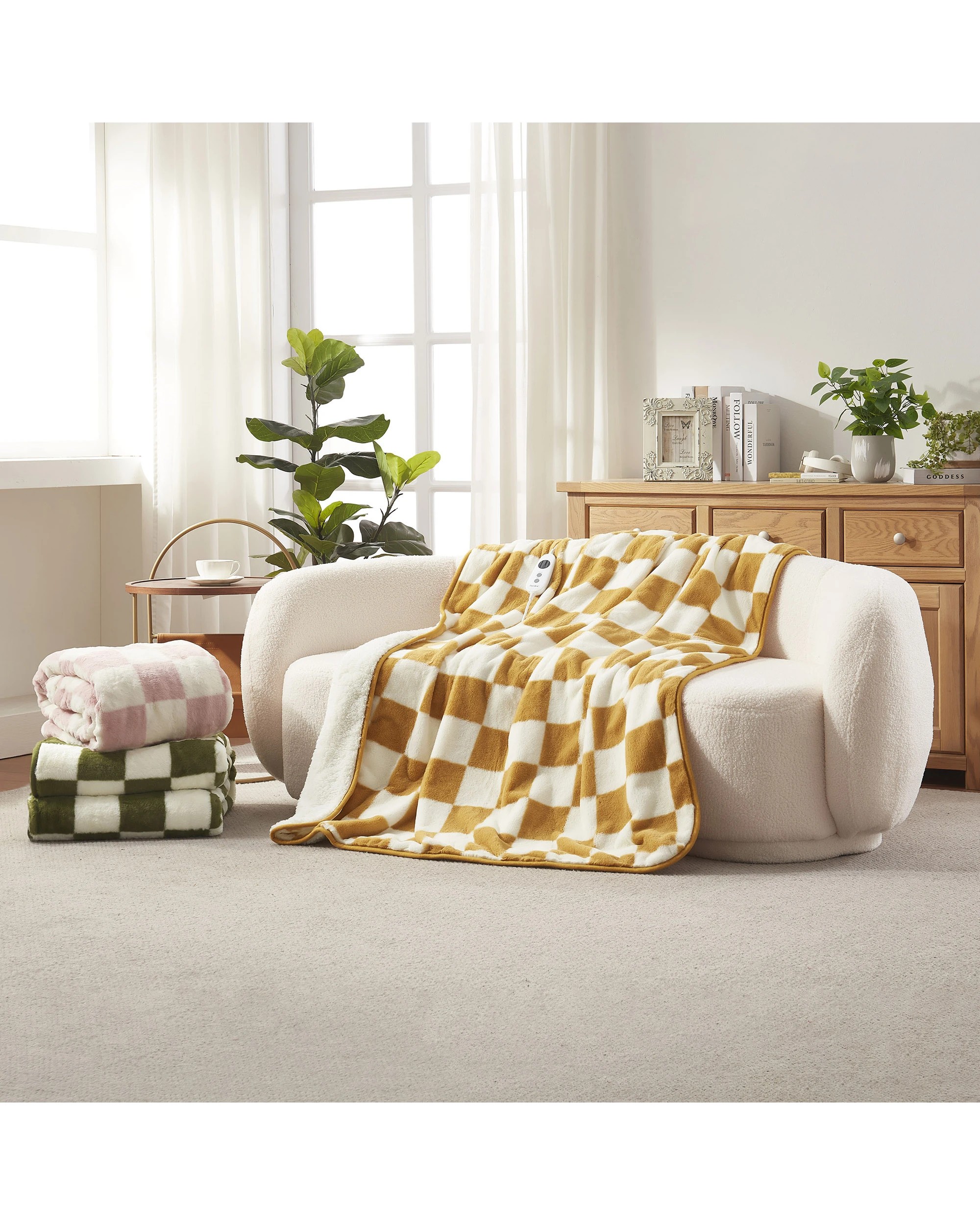 9 Dreamaker Axia Checkered Plush Heated Throw 180x200cm - Pink and Cream, 9 of 10