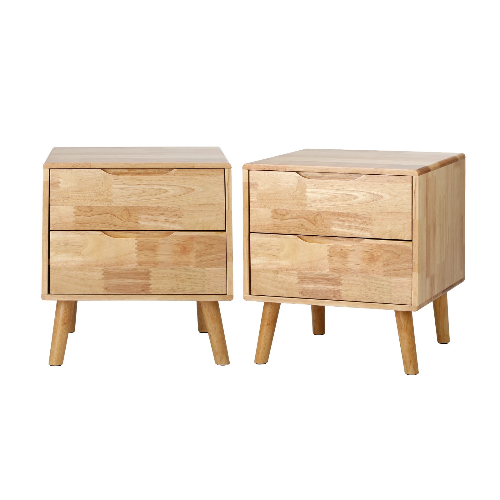 1 Oikiture 2pc Bedside Tables 2 Drawers Storage Nightstand Solid Wood - Natural, 1 of 8