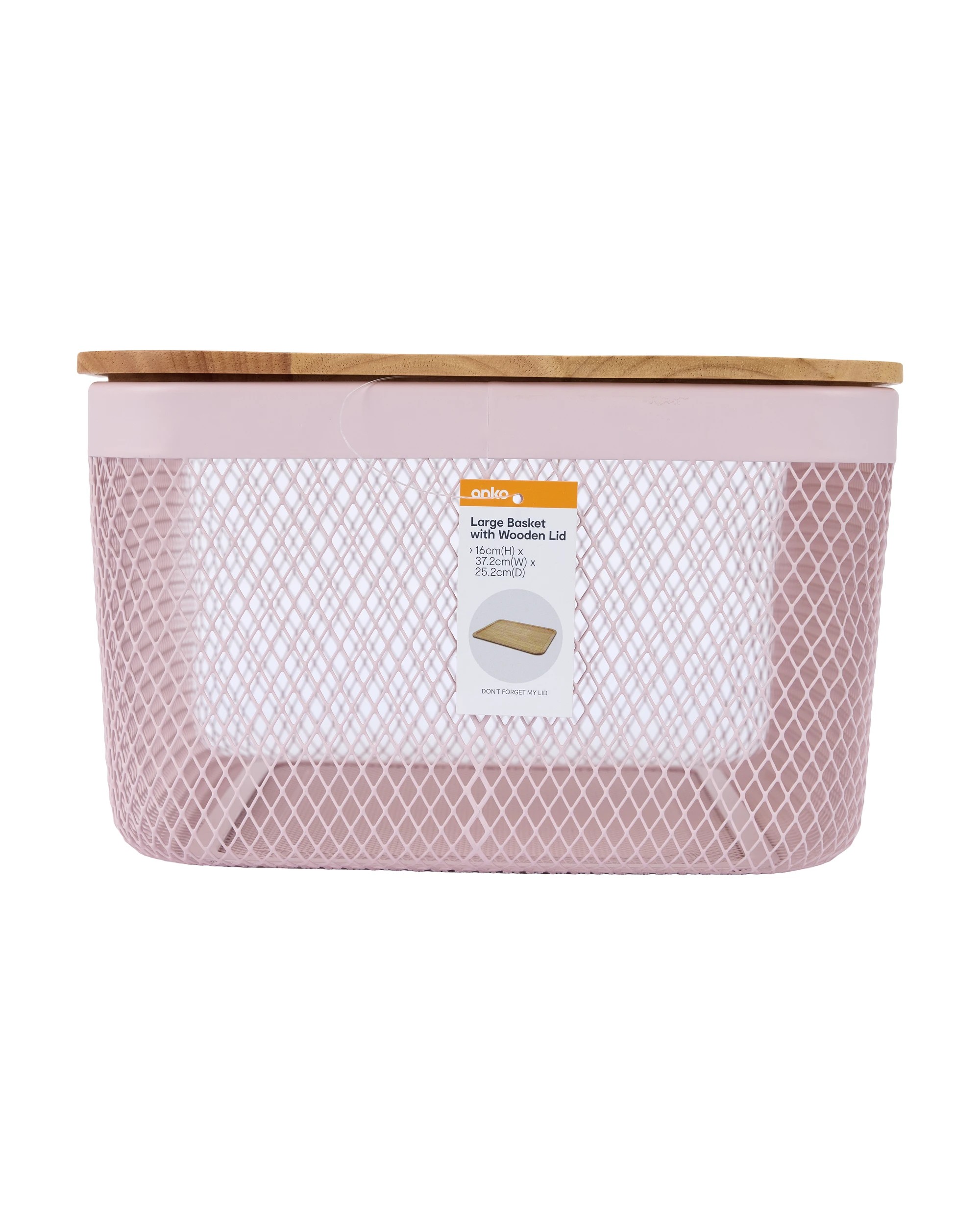 6 Large Basket with Wooden Lid - Pink, 6 of 6