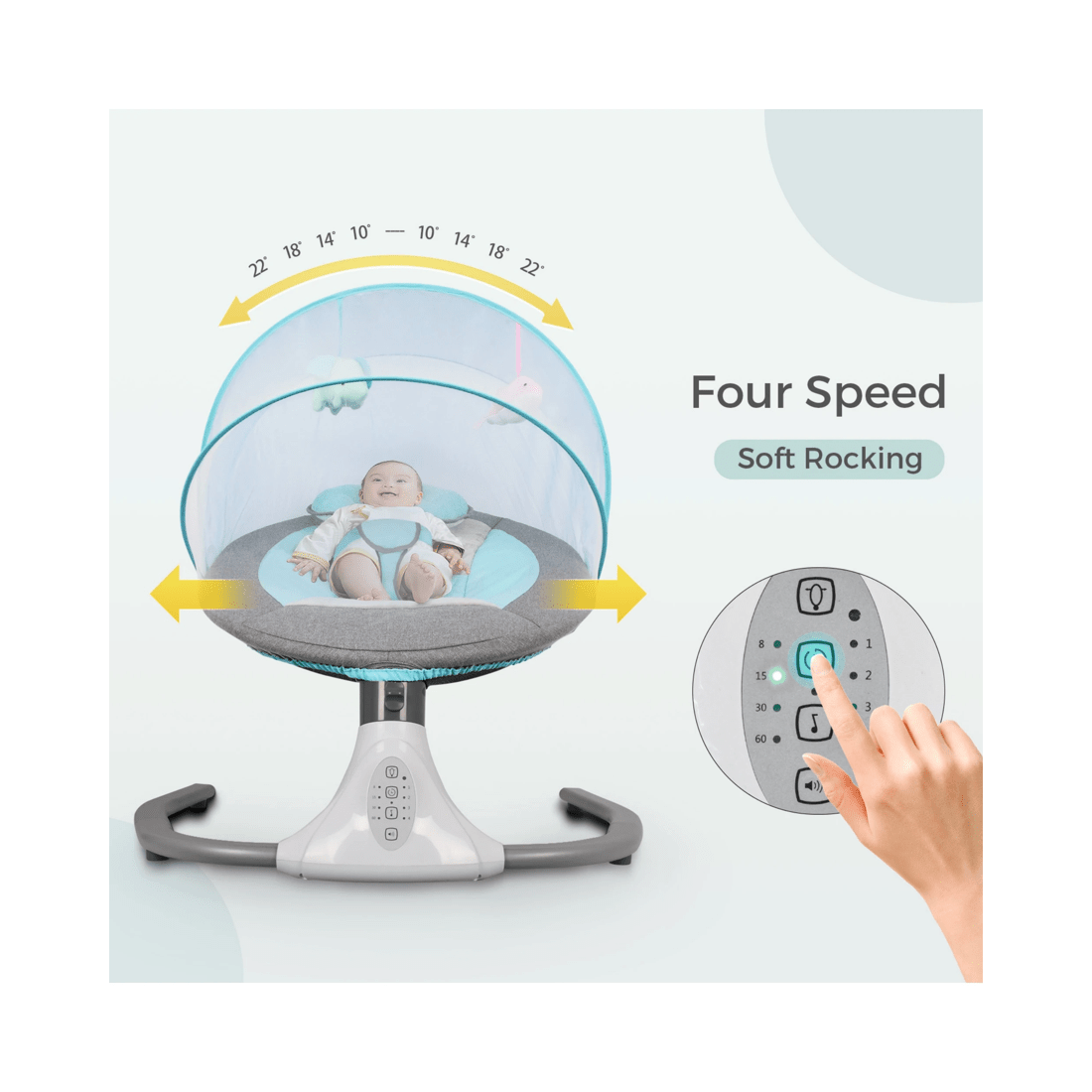 6 Advwin Electric Baby Swing Baby Bouncer Rocker With Mosquito Net Toddler Seat Soft Peachskin Blue, 6 of 9