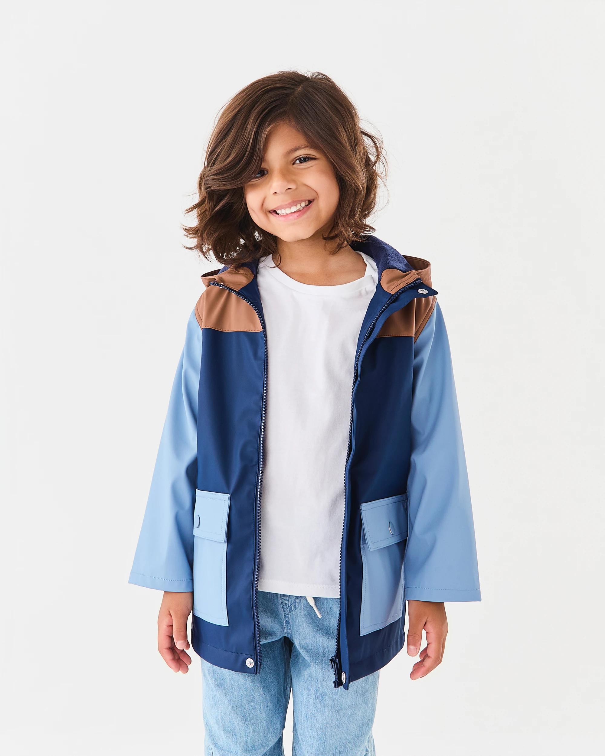 1 Colour Block Rain Jacket Dress Navy, 1 of 7