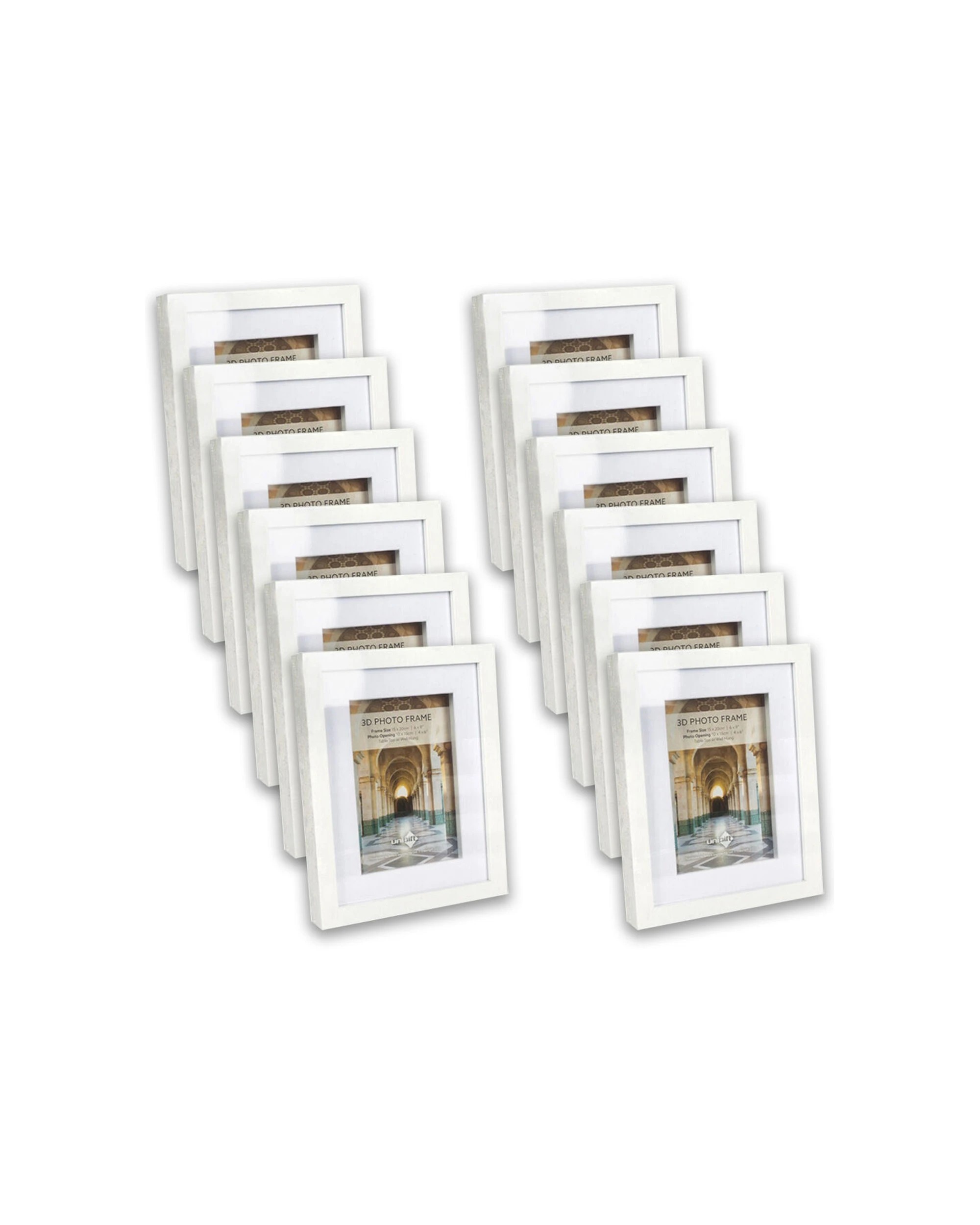 1 Unigift 12PK 3D Wooden Glass Hanging Picture Photo Frame 15x20/10x15cm - White, 1 of 1