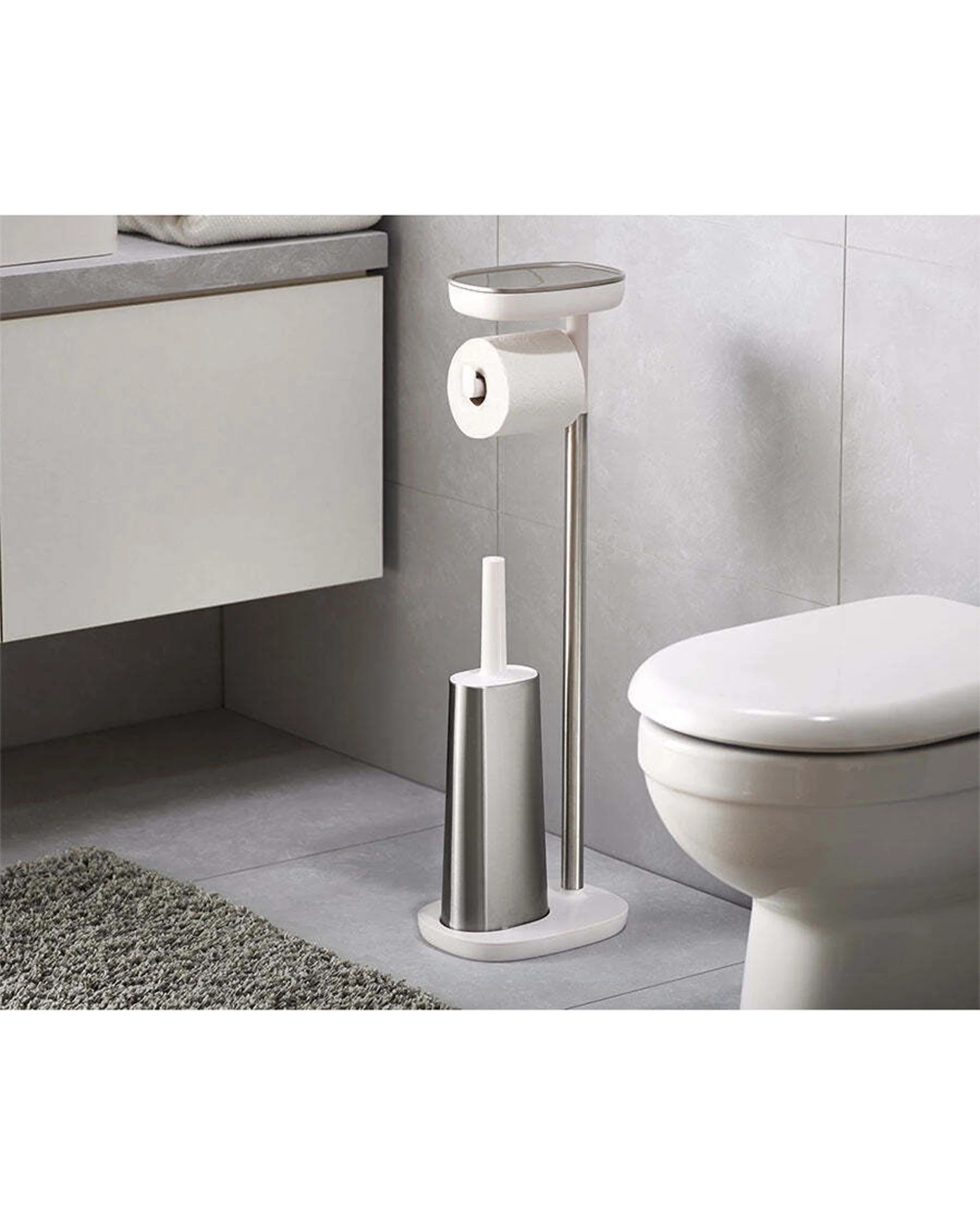 2 Joseph Joseph EasyStore Plus Toilet Paper Holder With Flex Toilet Brush - Silver, 2 of 6