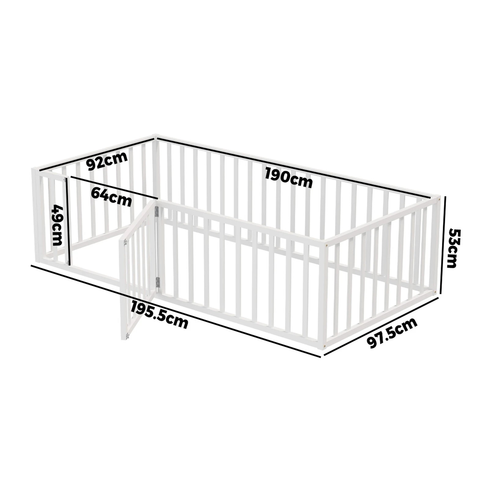 2 Oikiture 2-in-1 Kids Bed Play Centre Wooden Fence Gate Single - White, 2 of 8