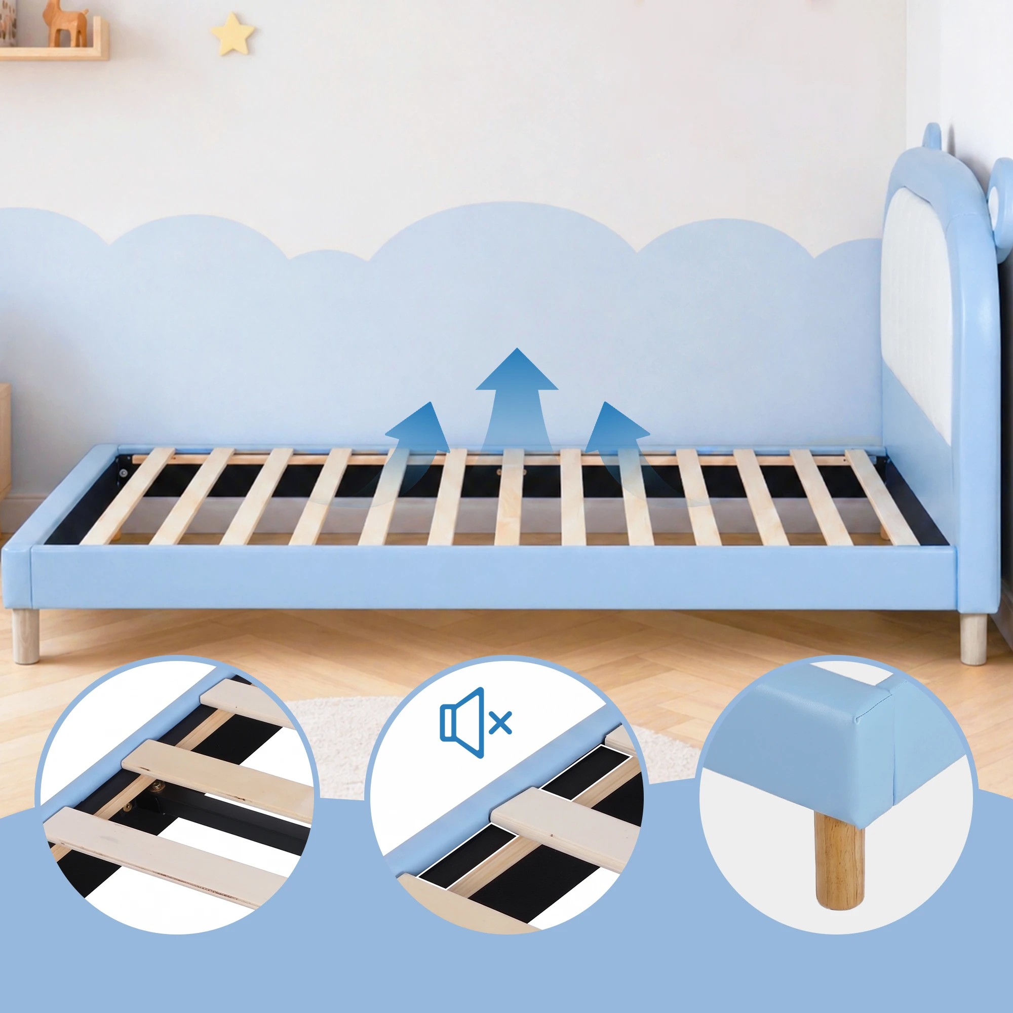 5 Artiss Kids King Single Bed Frame Upholstered Bear Headboard Boys Bed - Multi, 5 of 8
