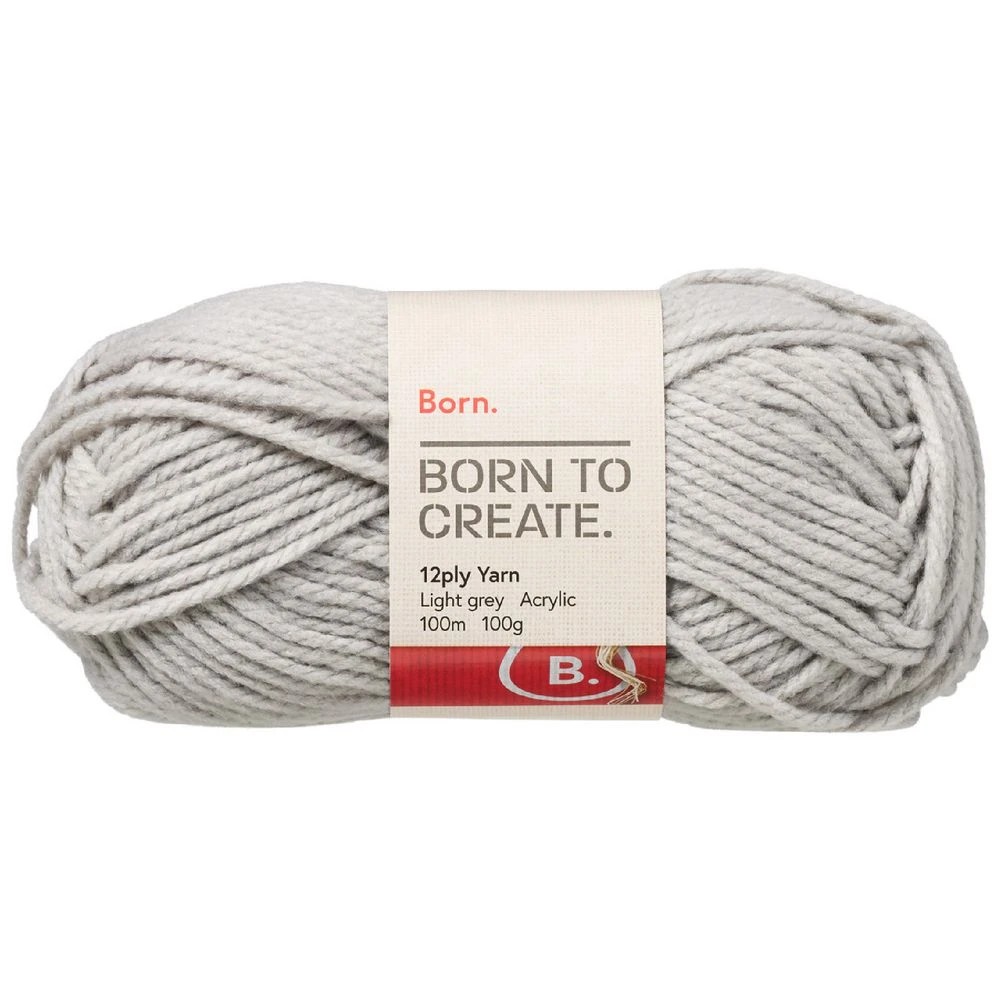1 Born 12 Ply Yarn 100g Light Grey, 1 of 3