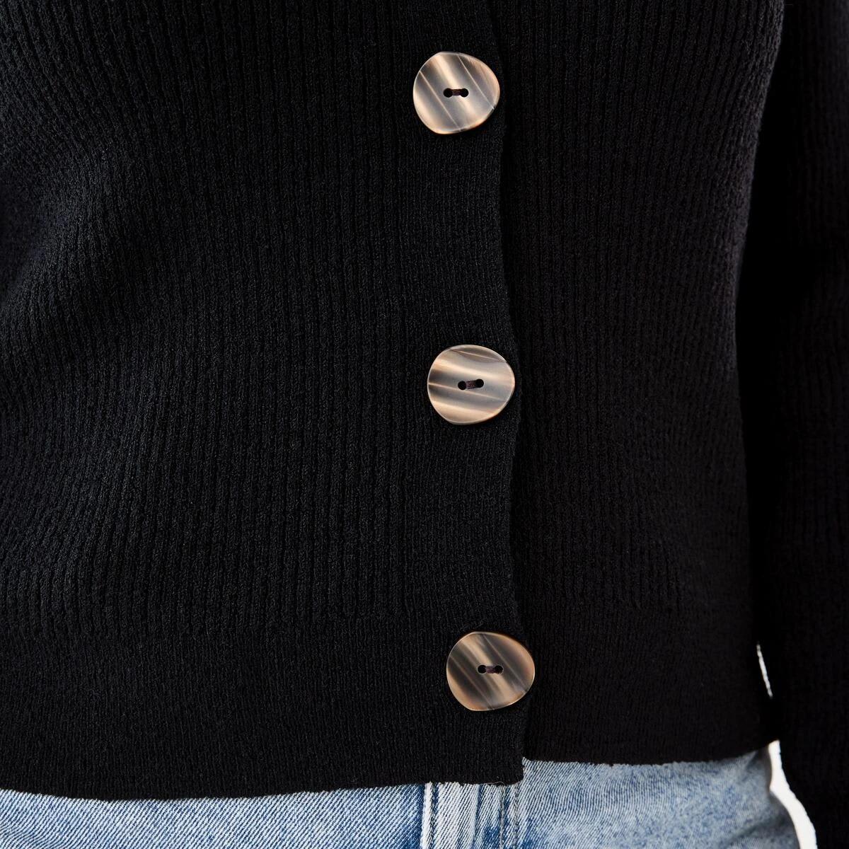 6 Textured V-Neck Cardigan BLACK, 6 of 6