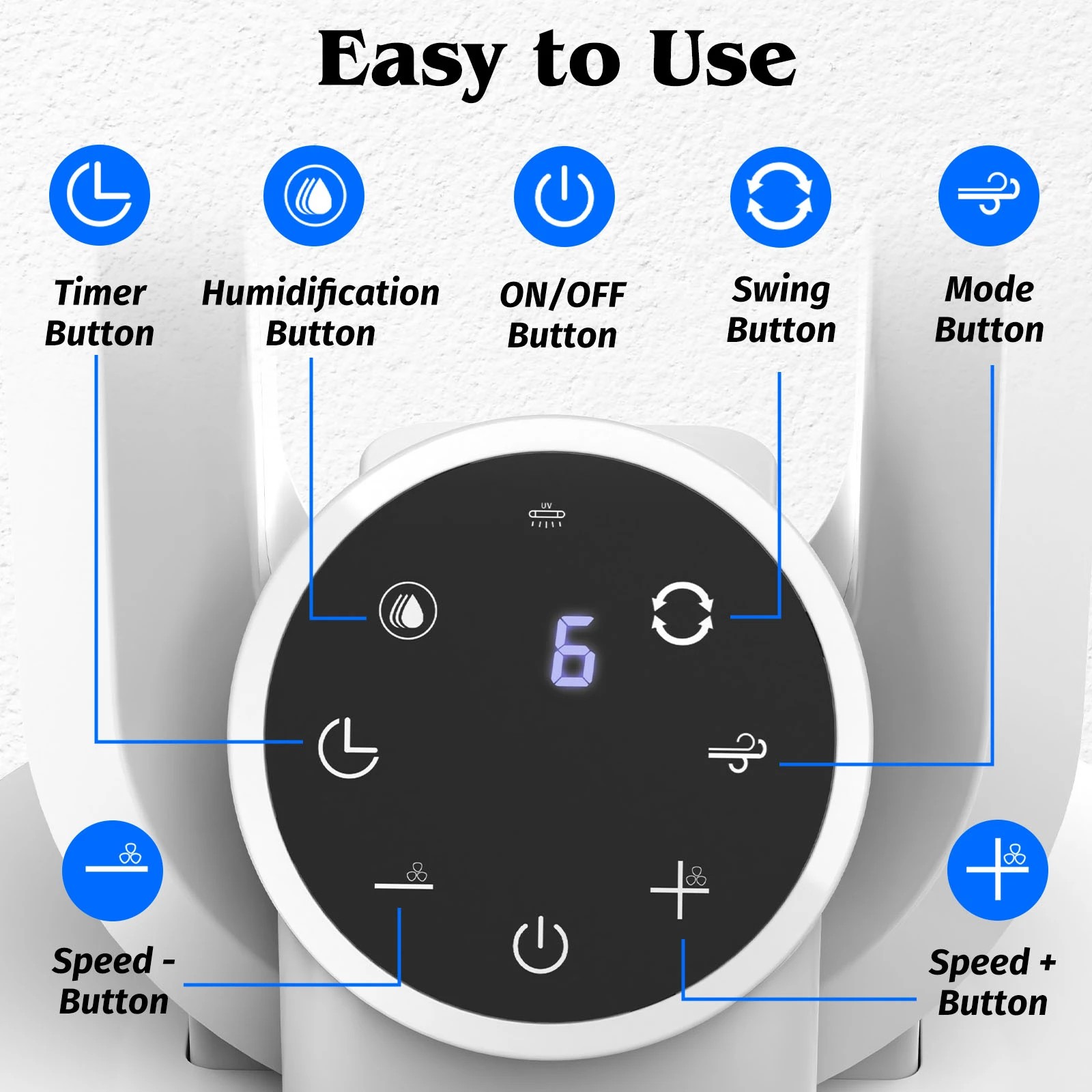 4 Advwin Bladeless Tower Fan with Humidifier, with 80°Oscillation, 8H Timer, 12-Speed, Auto Off, 4 of 7