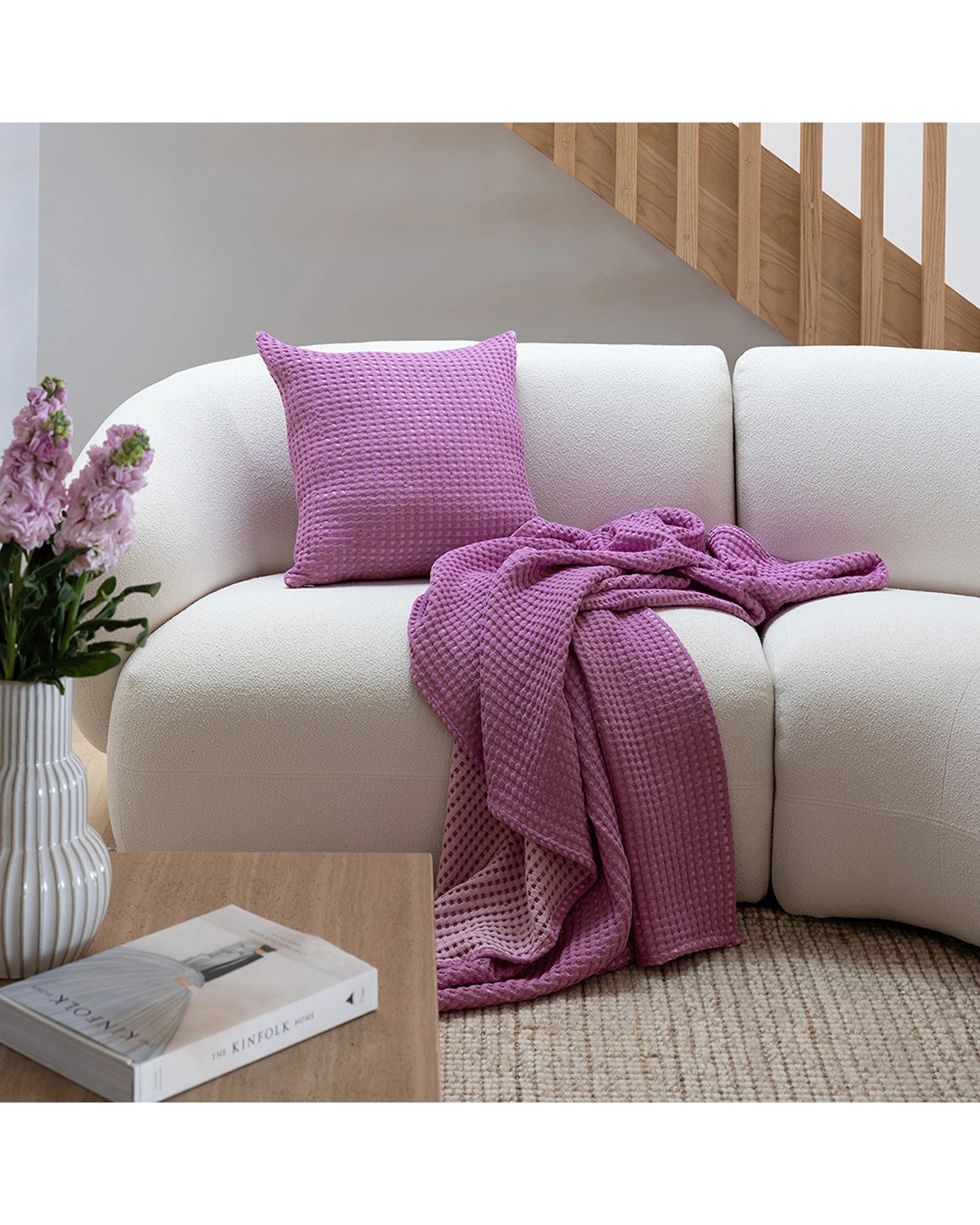 2 BAMBURY Cotton Waffle Fabric Dora Throw Cotton - Pink, 2 of 5