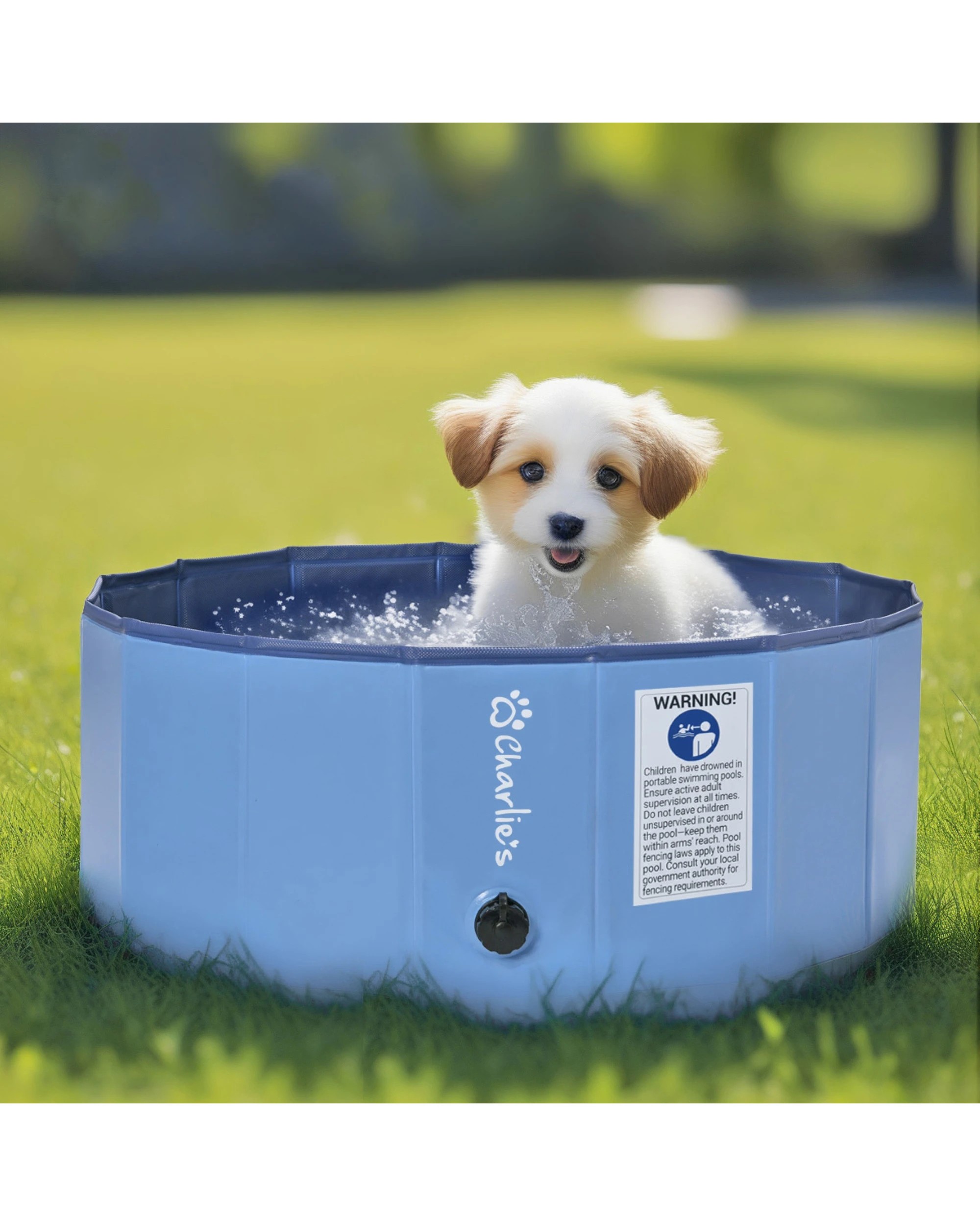 1 Charlie's Splash Society Portable Foldable Dog Pool 80x30cm Medium - Blue, 1 of 10