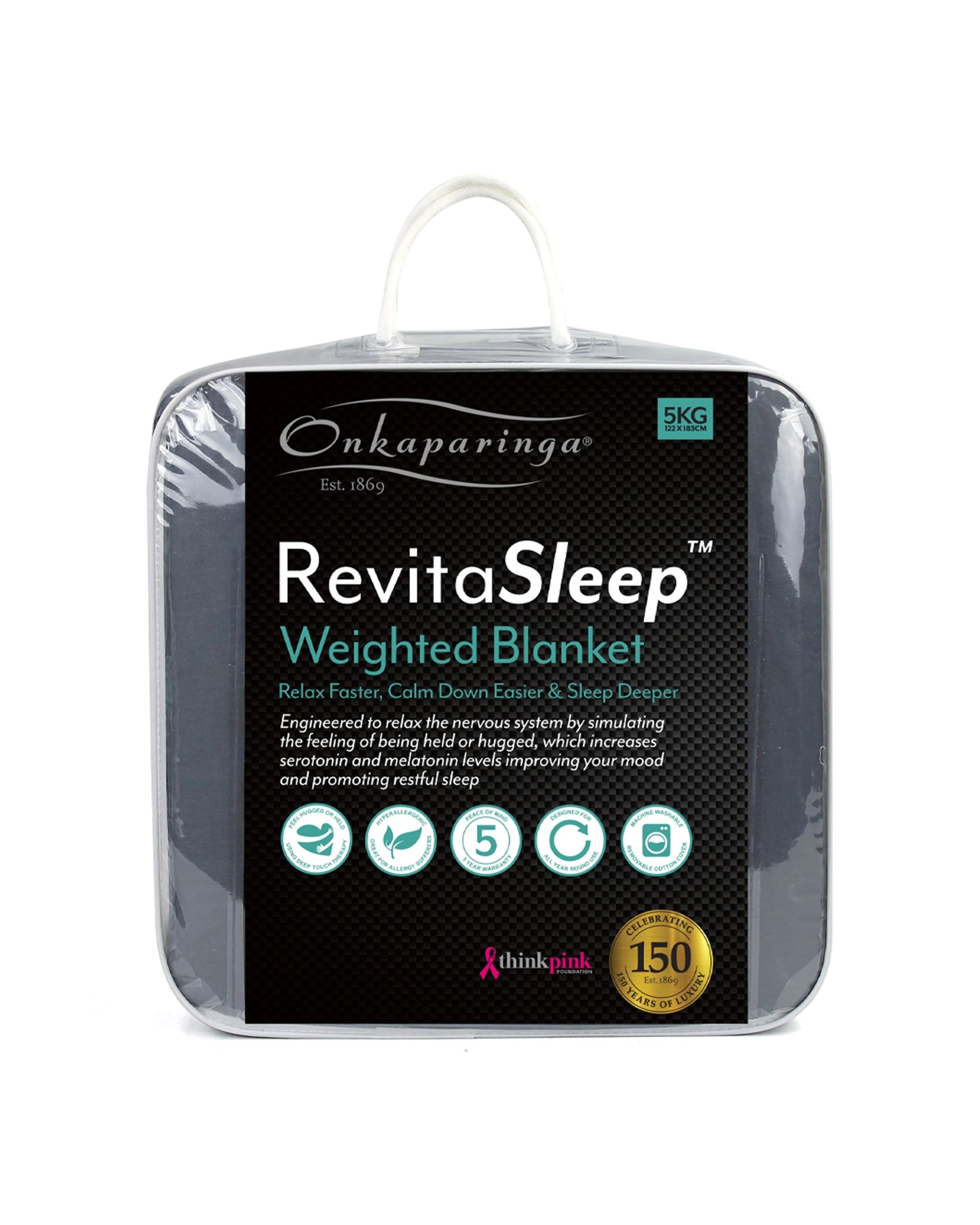 2 Onkaparinga Adults 5kg Weighted Blanket Machine Washable Durable - Charcoal, 2 of 2