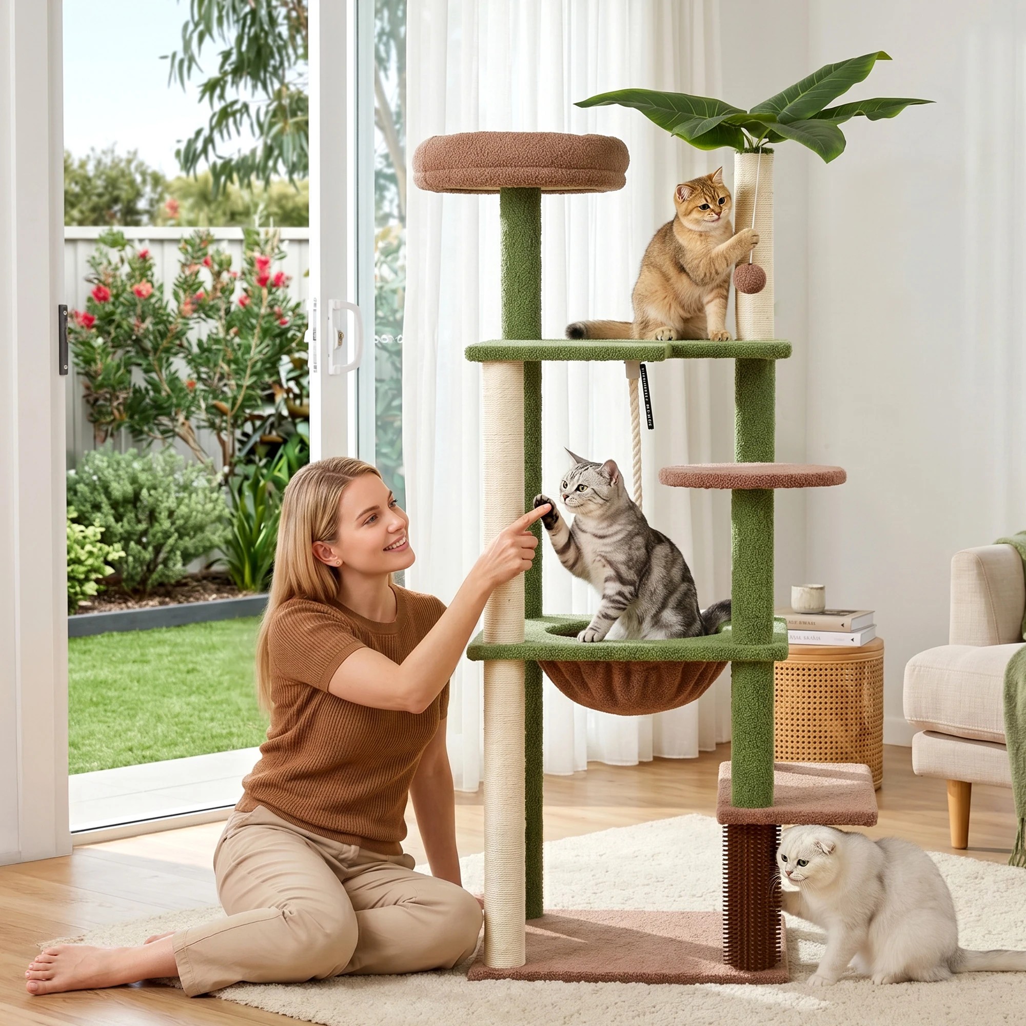 9 i.Pet Cat Tree Tower 152cm Jungle Multi-Level Scratching Post Leafy Canopy - Multi, 9 of 10