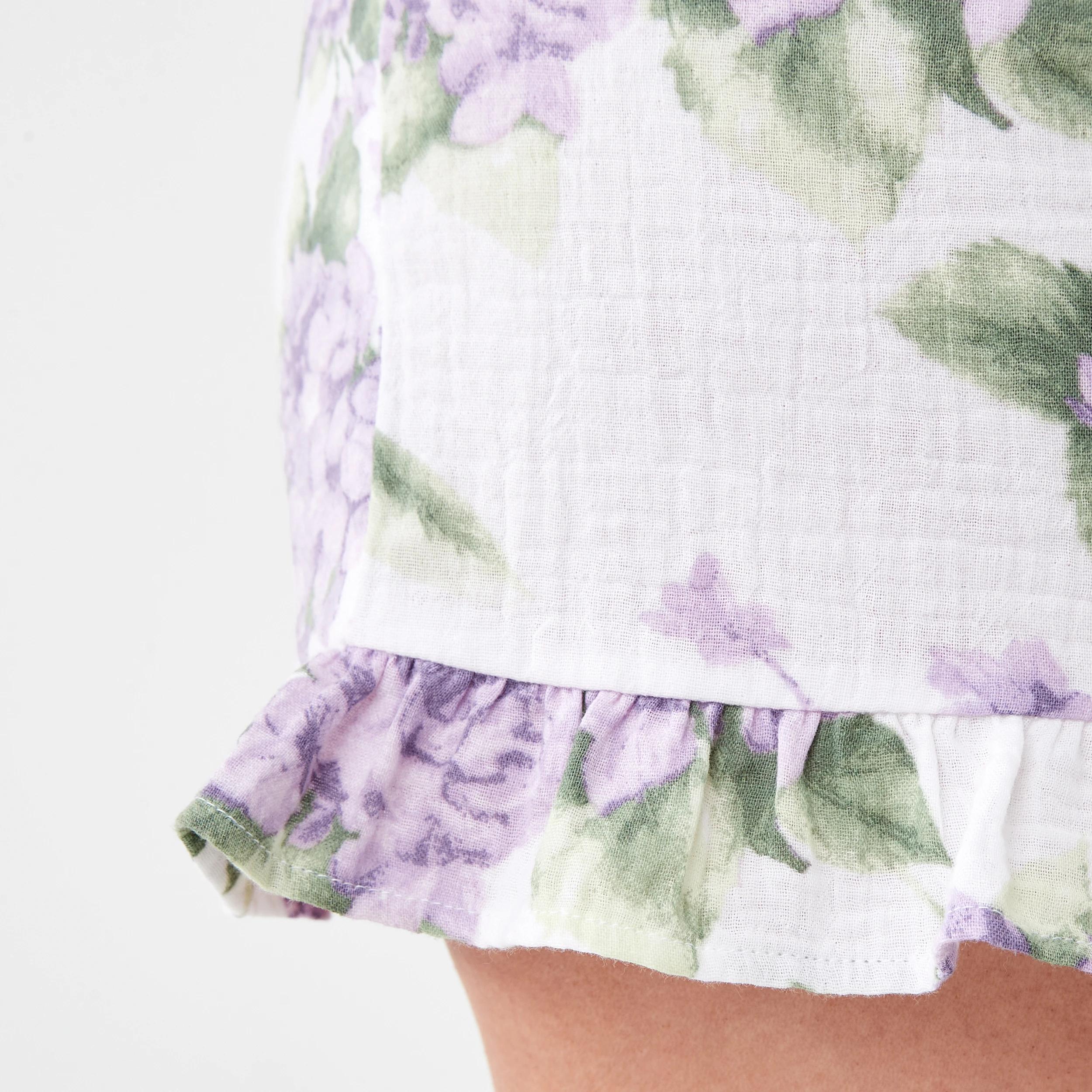 7 Short Sleeve Top and Shorts Double Cloth Frill Boxy Pyjama Set Hydrangea, 7 of 7