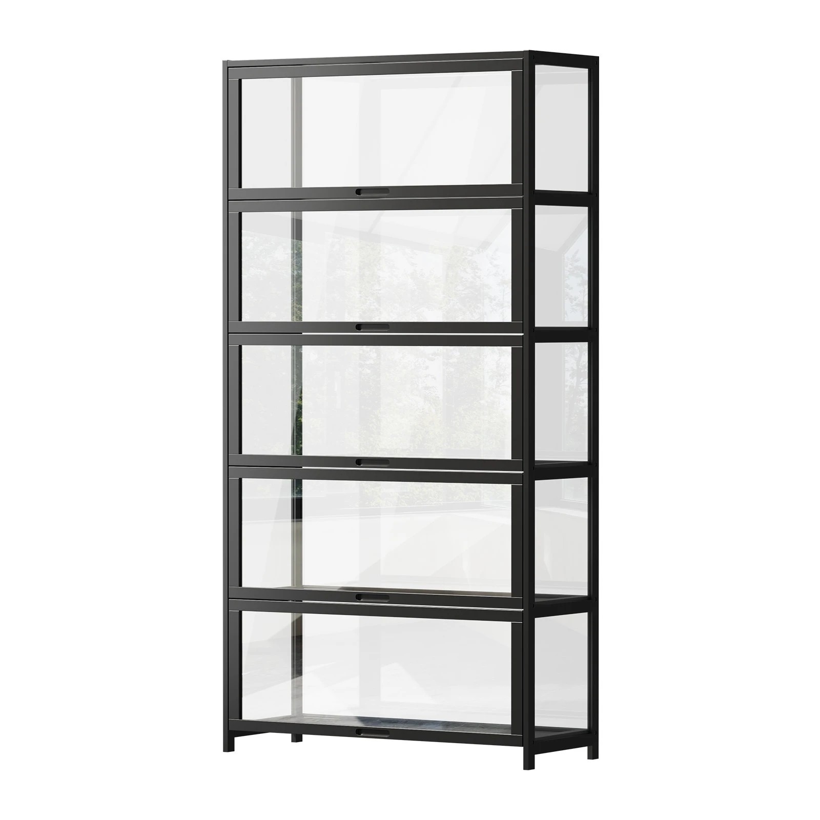 1 Oikiture Display Cabinet Storage 5-Tier Shelves Tall Clear Bookcase Rack - Black, 1 of 8