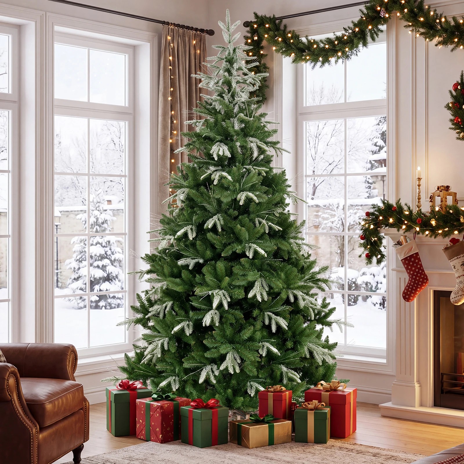 Costway 2.3M Pre-Lit Spruce Christmas Tree w/520 Dual-Color LEDs Multi ...