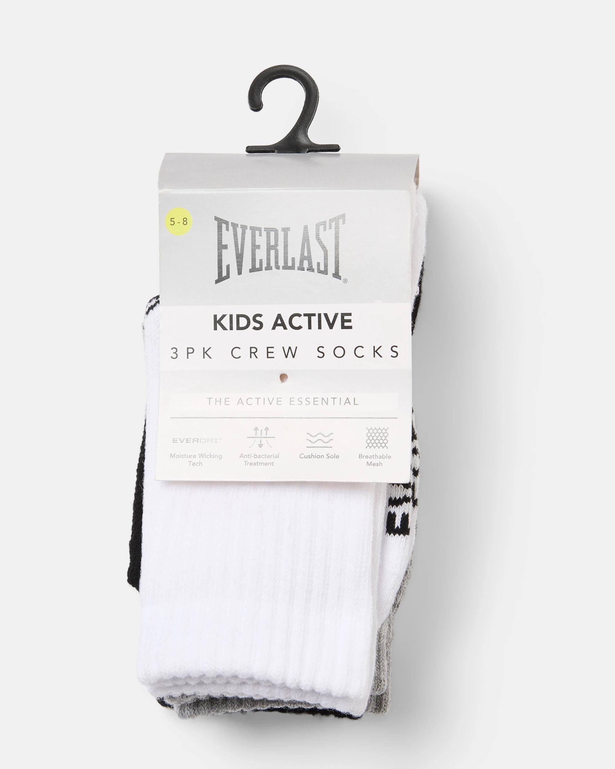 3 3 Pack Everlast Kids Crew Socks Blk Wh Gry, 3 of 3