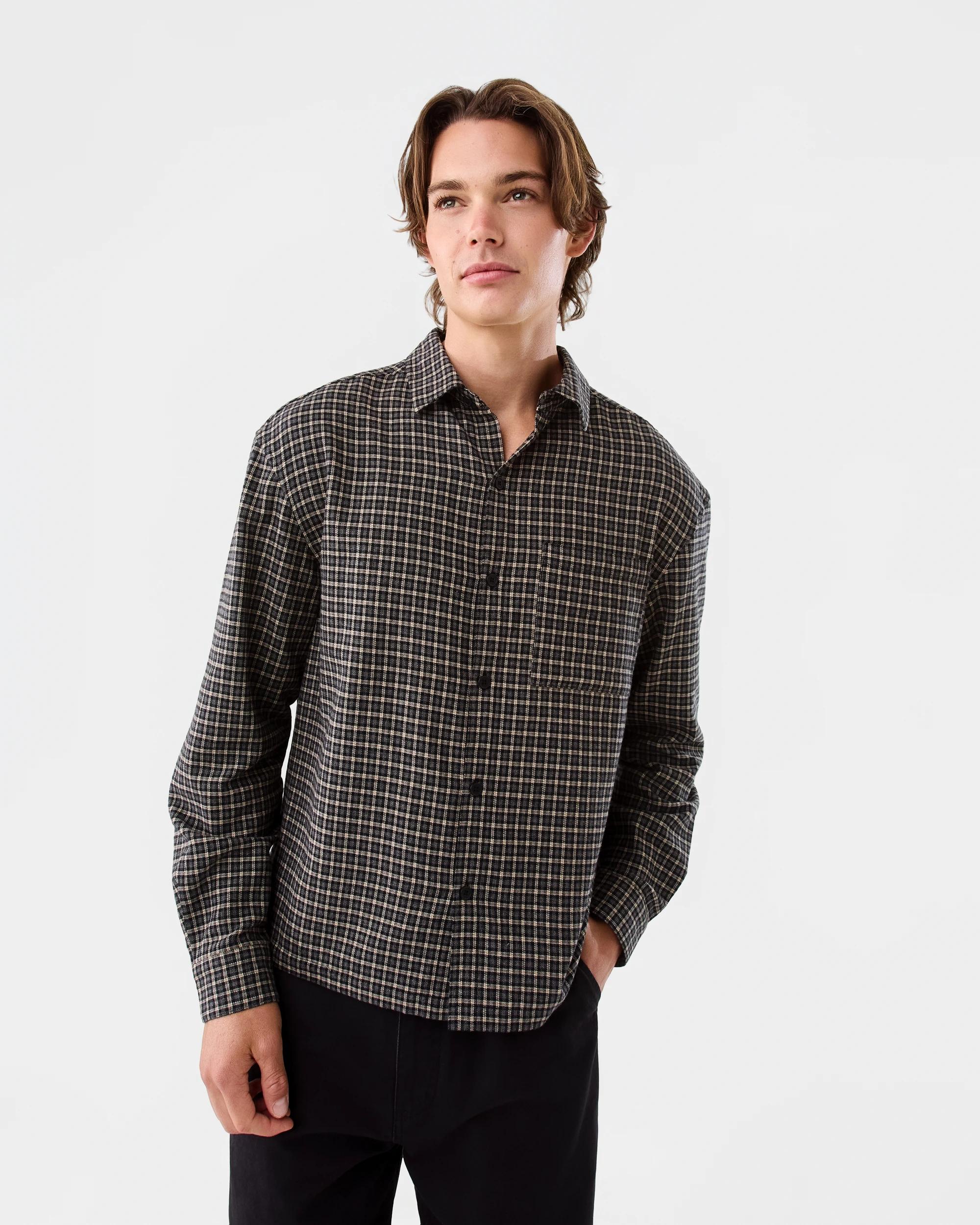 1 Long Sleeve Boxy Shirt Blk Check, 1 of 8