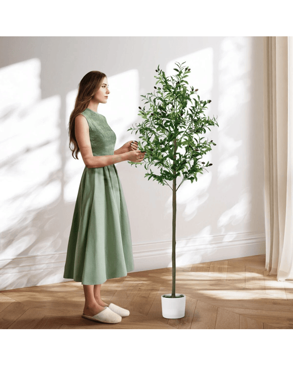 AUSWAY Artificial Olive Tree Plant Pot Imitation Green Fake Faux Natural