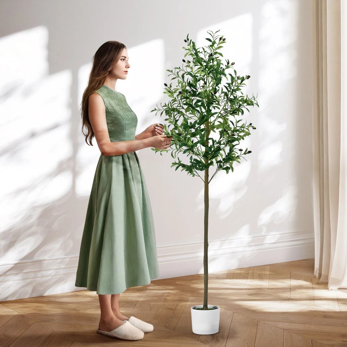 1 AUSWAY Artificial Olive Tree Plant Pot Imitation Green Fake Faux Natural, 1 of 5