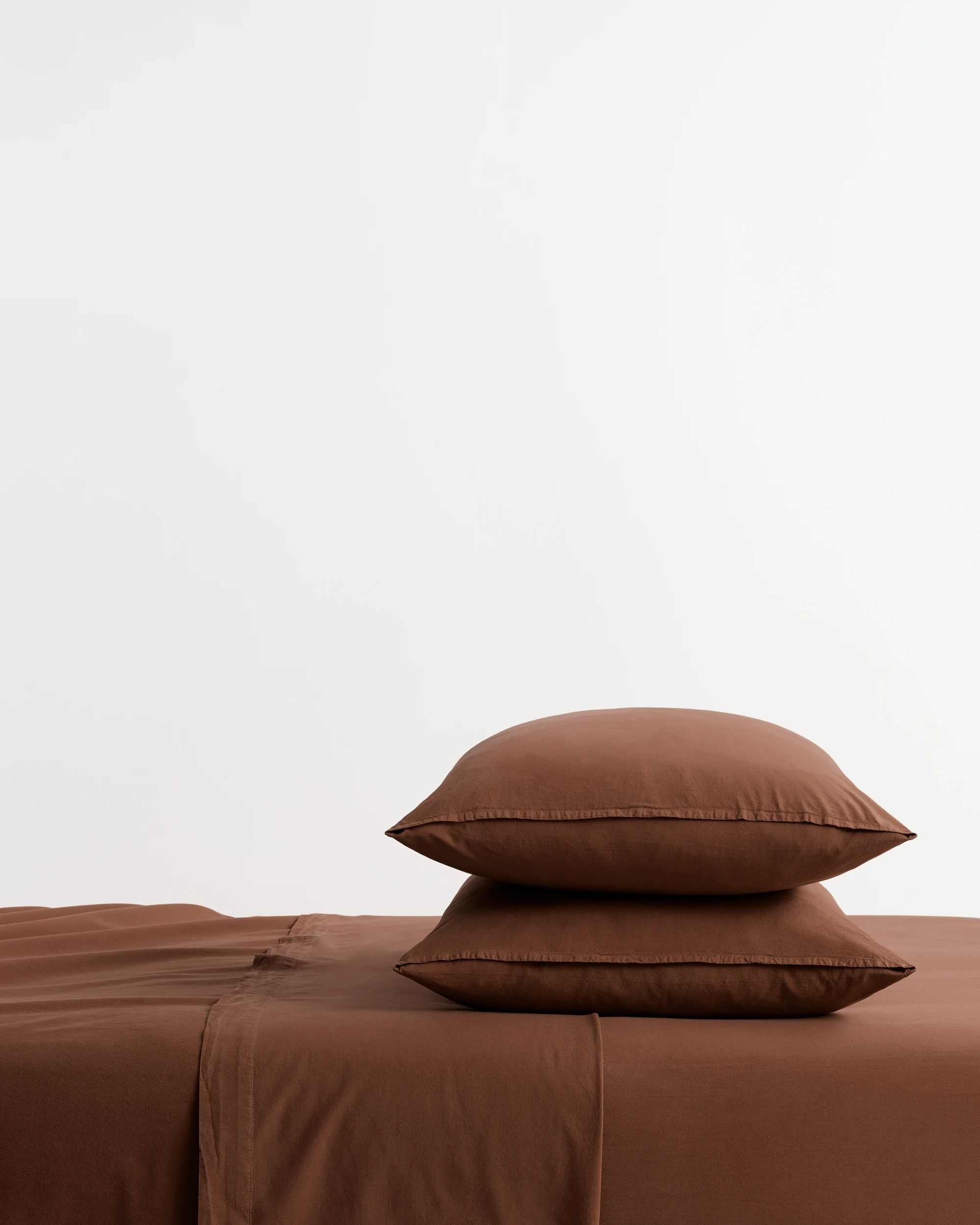 1 Arlo Stonewash Cotton Fitted Sheet - Queen Bed - Brown, 1 of 2