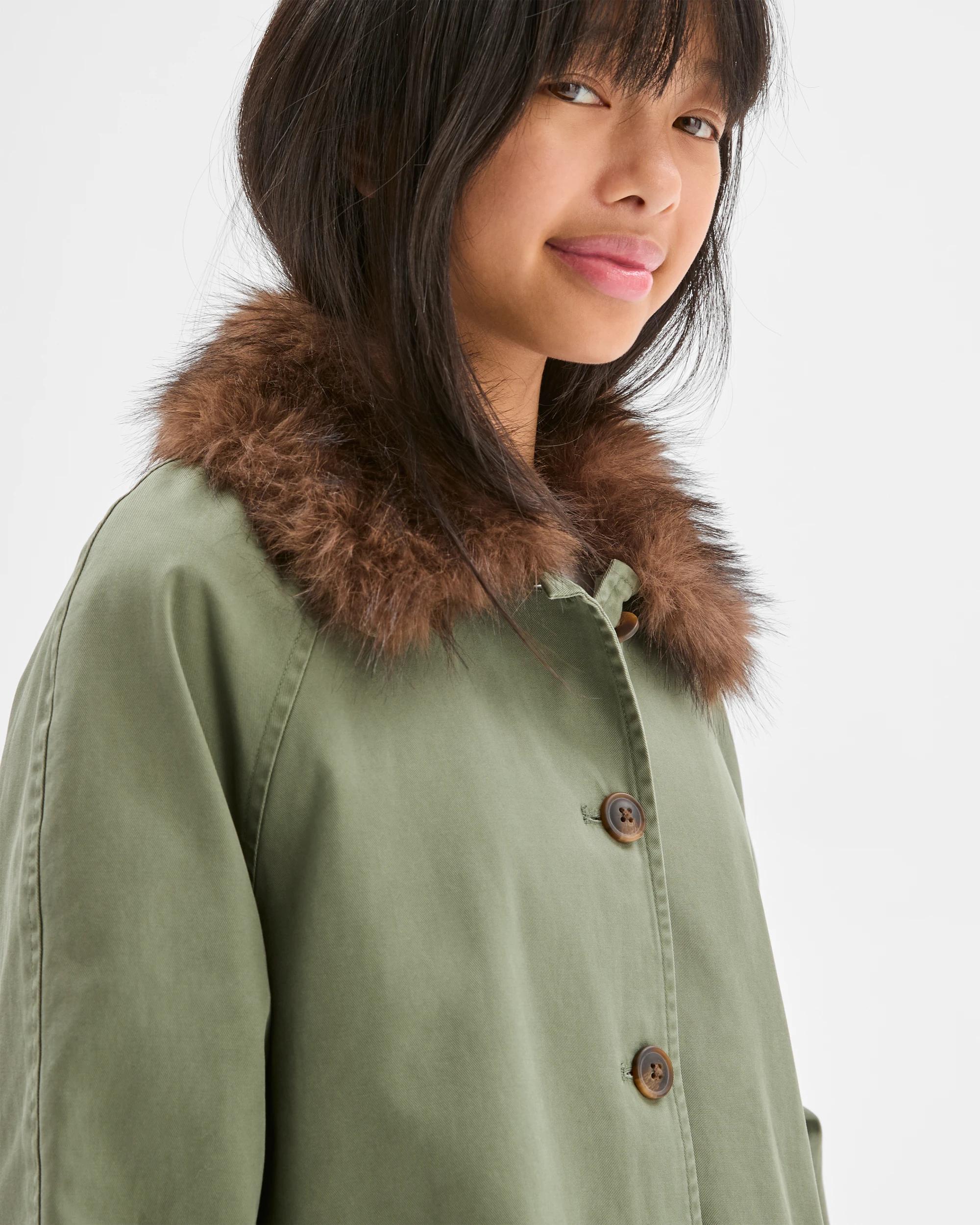 4 Target Kids Australian Cotton Faux Fur Collar Long Car Coat KHAKI, 4 of 7