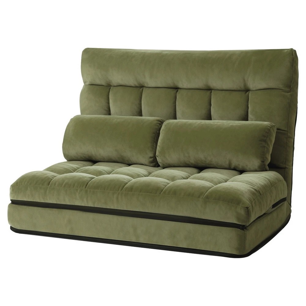 1 ArtissLounge Sofa Bed 2 seater  Fabric - Green, 1 of 8