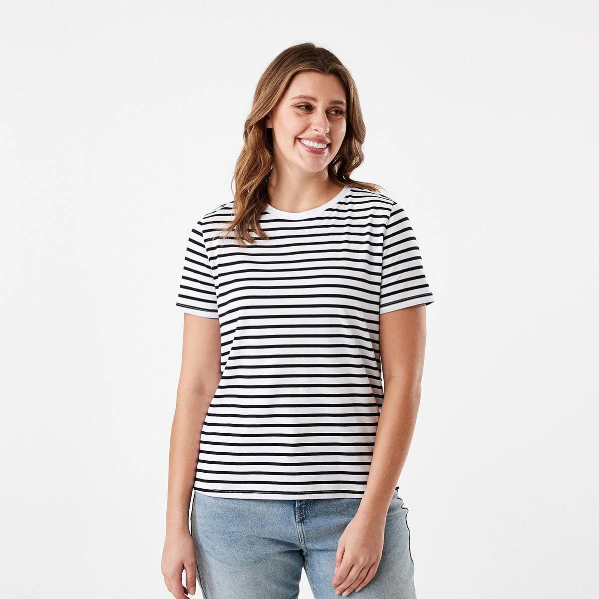 1 Short Sleeve Printed T-shirt BLACK WHITE STRIPE, 1 of 6