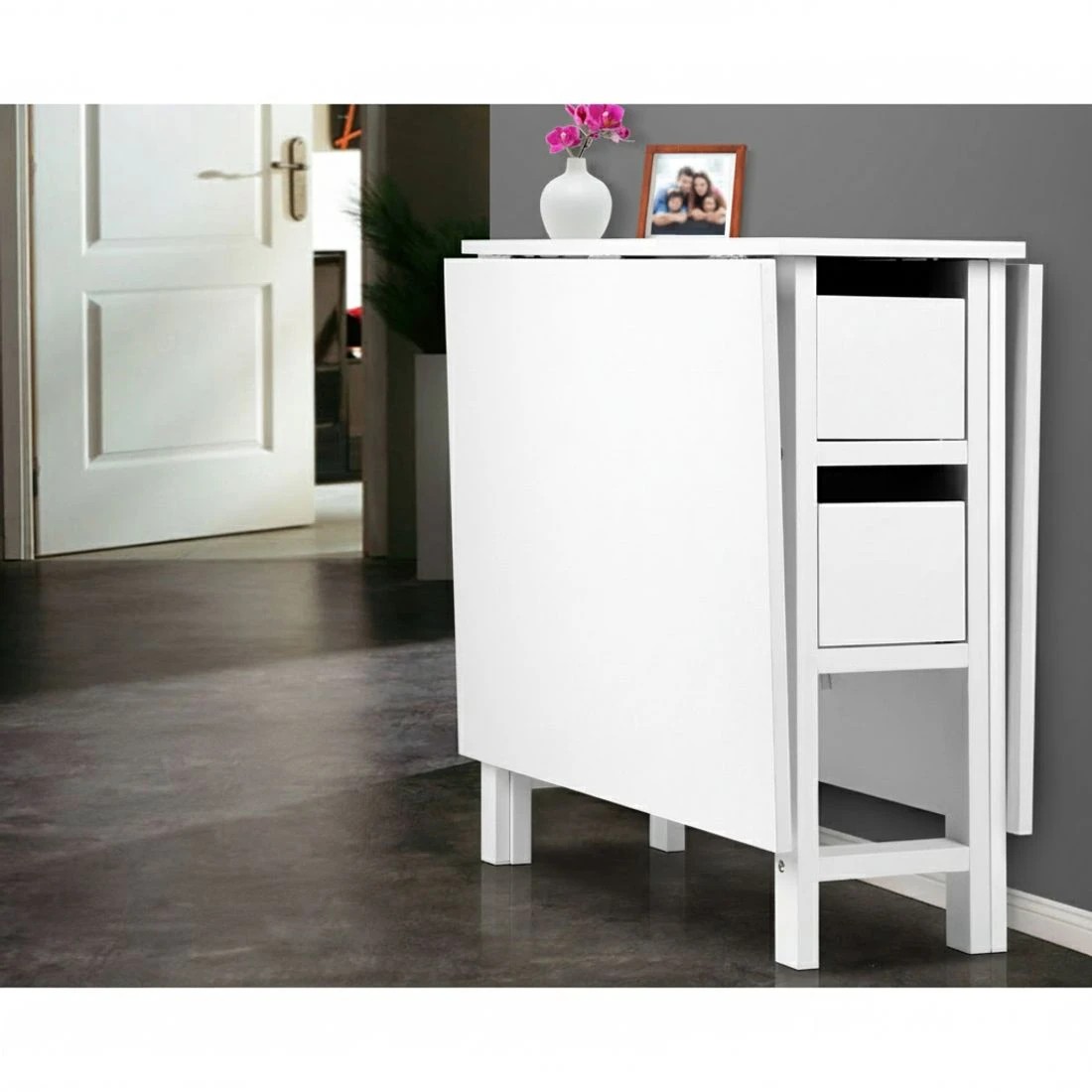 3 Artiss Dining Table Rectangular Extendable - White, 3 of 7