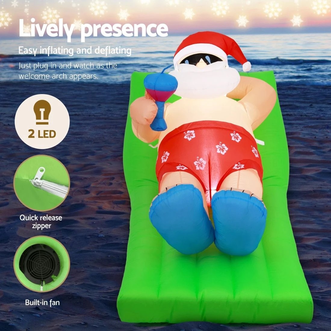 4 Jingle Jollys Christmas Inflatable Santa Bench 1.8M LED Illuminated Decorations - Multi, 4 of 6