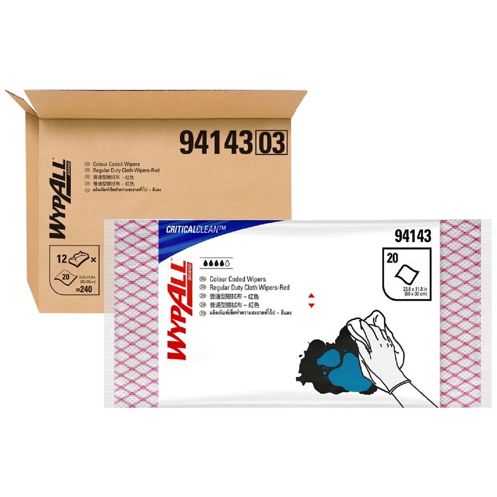 1 Wypall Colour Coded Regular Duty Cloths Red 240 Pack, 1 of 2