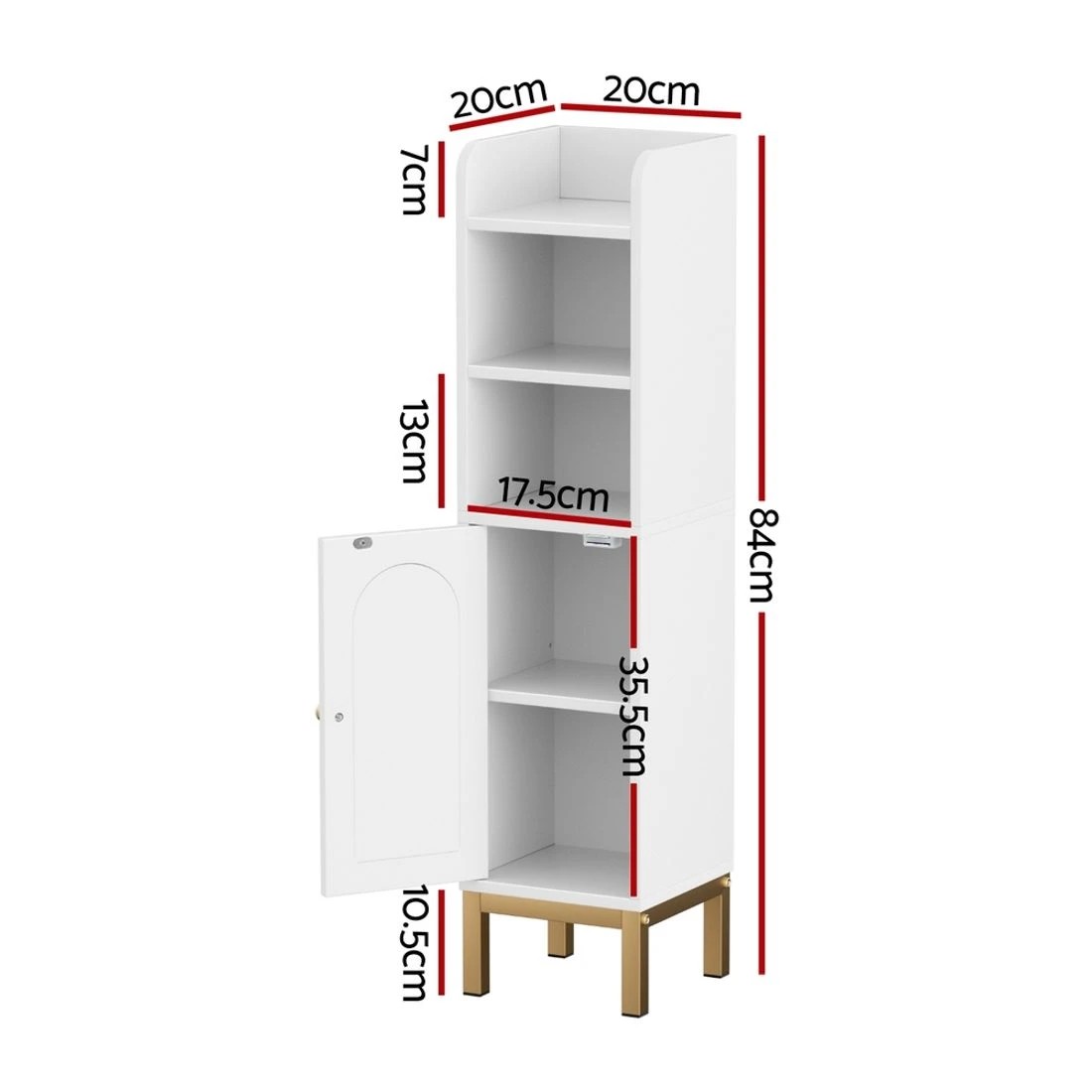 4 Artiss Bathroom Storage Cabinet Floor Organizer Toilet Corner Adjustable Shelf with Door - White, 4 of 8